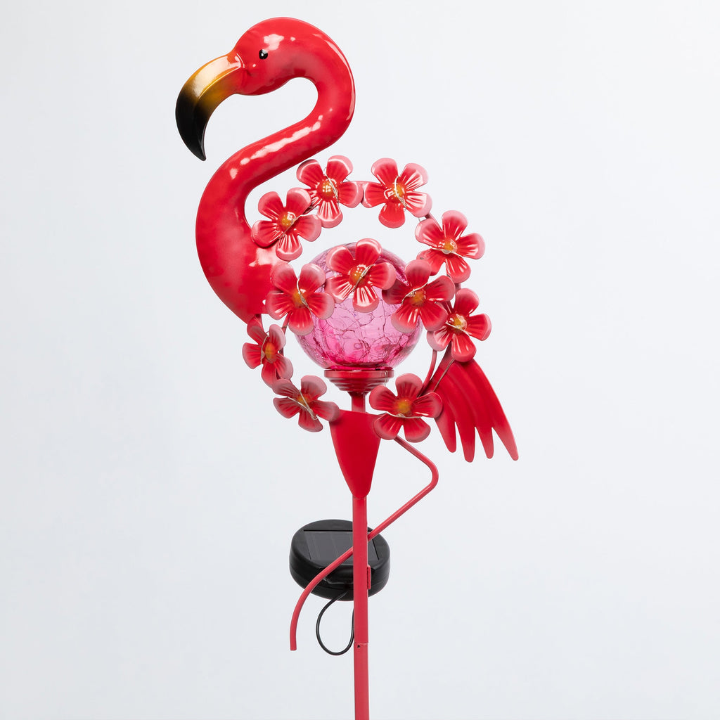 Lighted Solar Flamingo Garden Stake | Metal Flower Outdoor Decoration