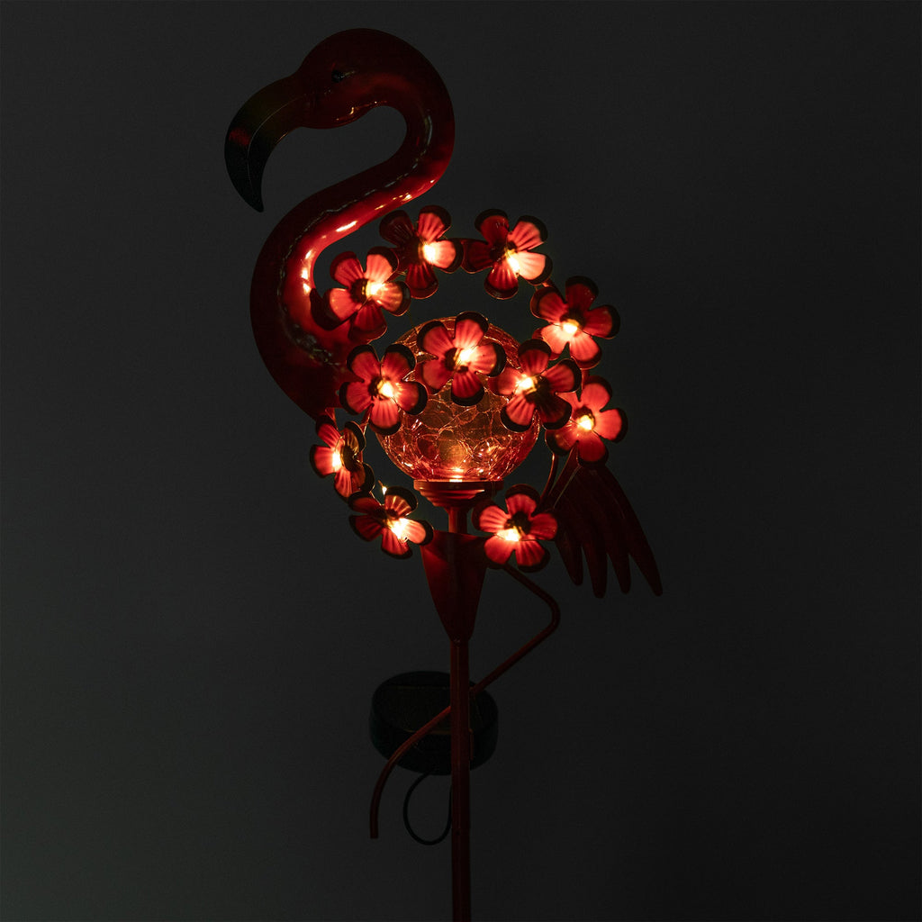 Lighted Solar Flamingo Garden Stake | Metal Flower Outdoor Decoration