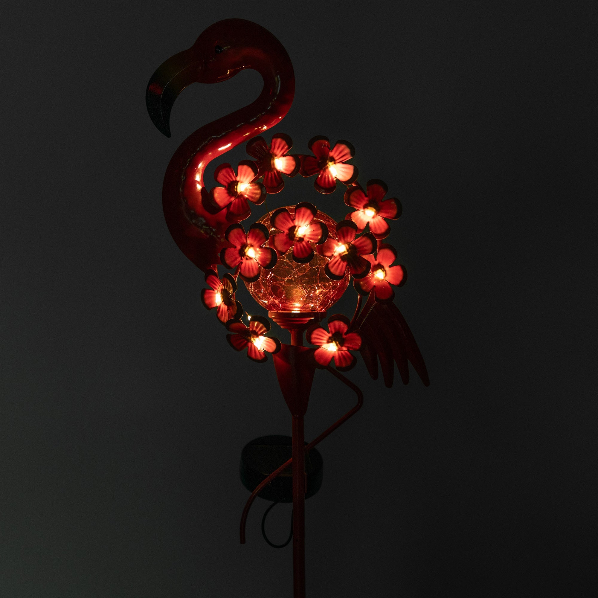 Lighted Solar Flamingo Garden Stake | Metal Flower Outdoor Decoration