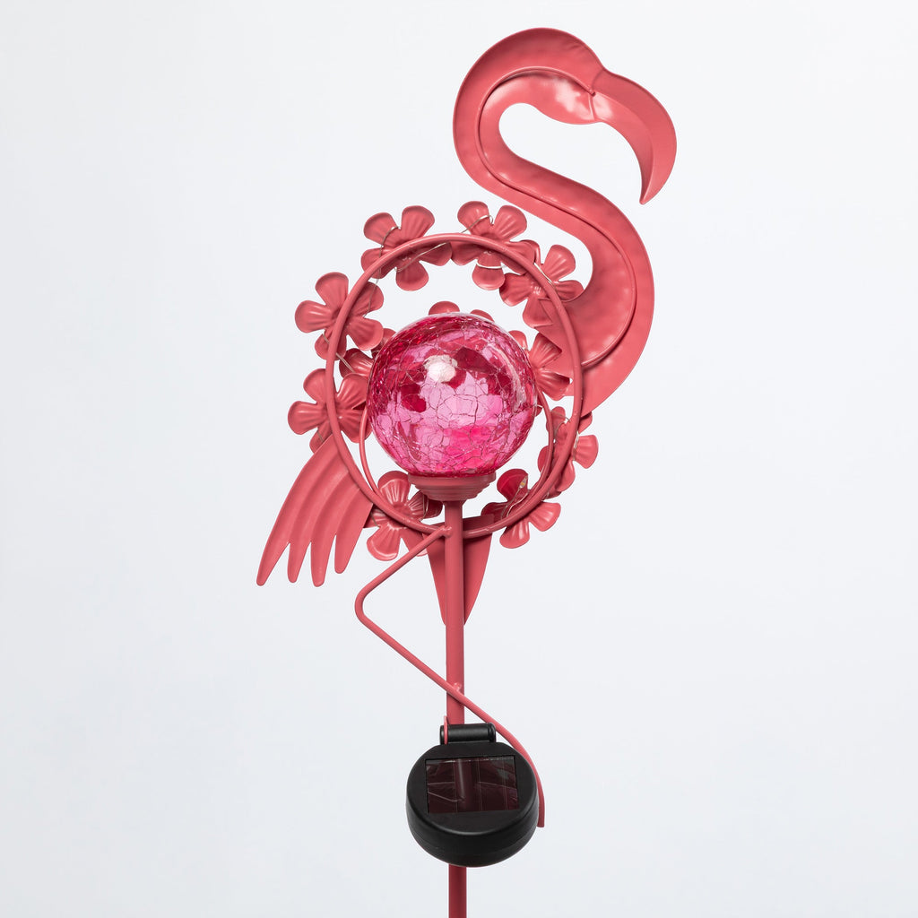 Lighted Solar Flamingo Garden Stake | Metal Flower Outdoor Decoration