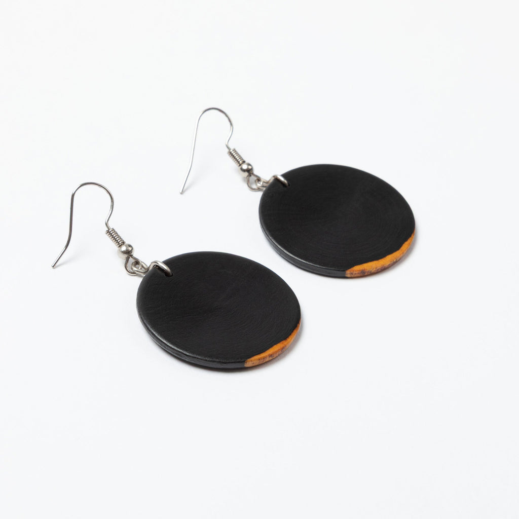 Handmade Zimbabwe Wood Disc Earrings | Sapwood & Hardwood Earrings