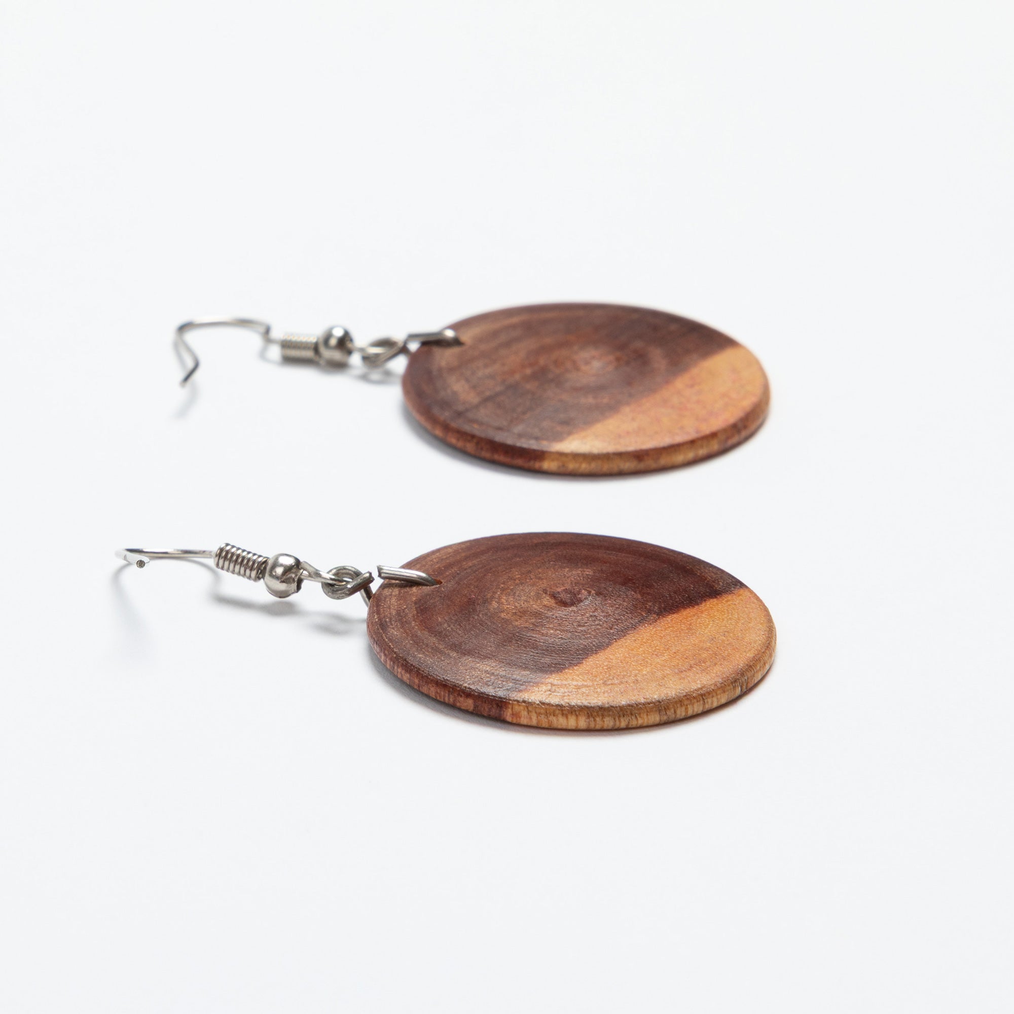 Handmade Zimbabwe Wood Disc Earrings | Sapwood & Hardwood Earrings