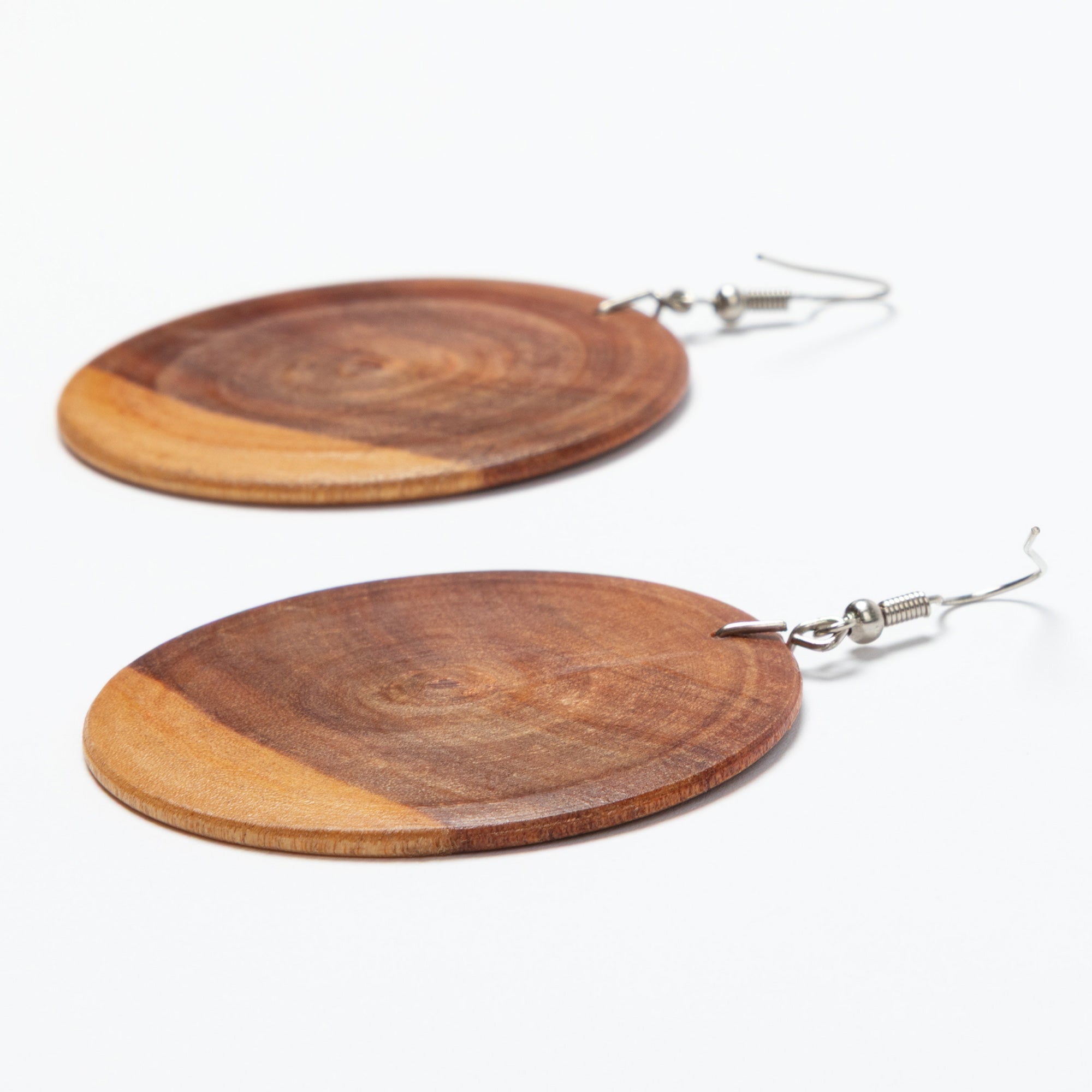 Handmade Zimbabwe Wood Disc Earrings | Sapwood & Hardwood Earrings