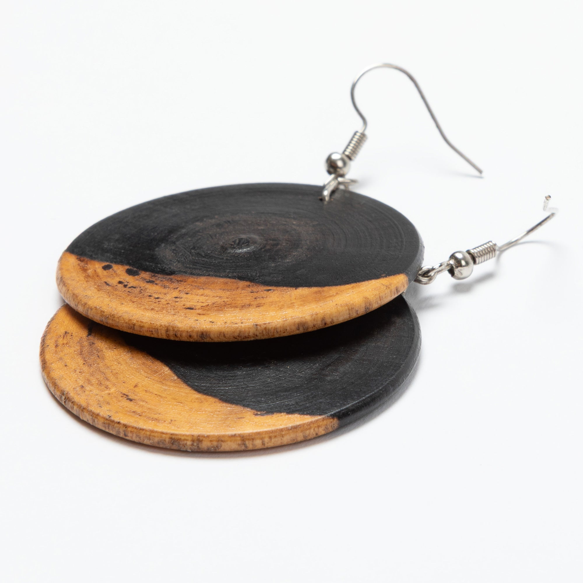 Handmade Zimbabwe Wood Disc Earrings | Sapwood & Hardwood Earrings