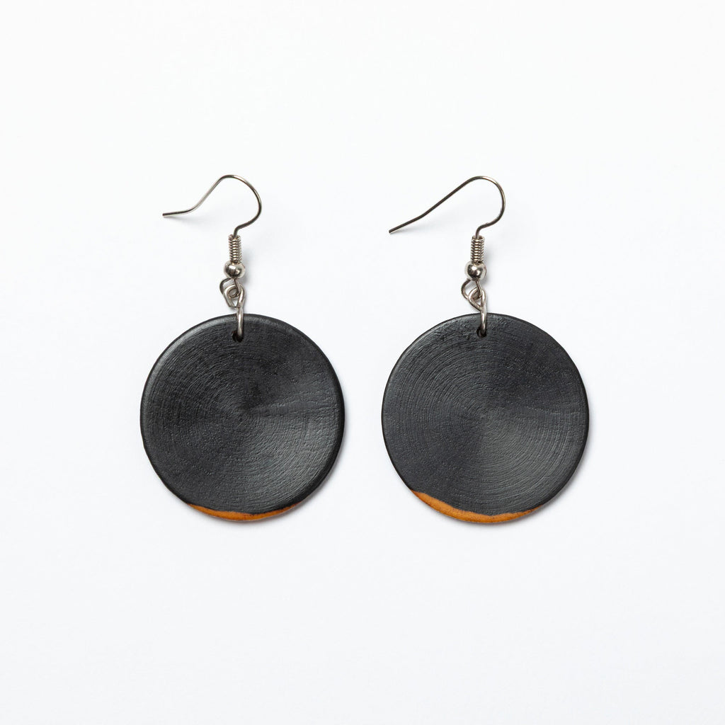 Handmade Zimbabwe Wood Disc Earrings | Sapwood & Hardwood Earrings