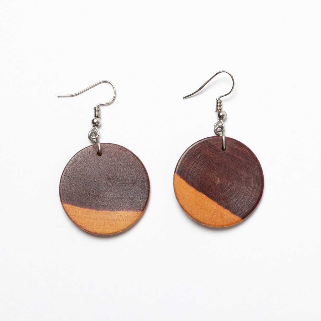 Handmade Zimbabwe Wood Disc Earrings | Sapwood & Hardwood Earrings