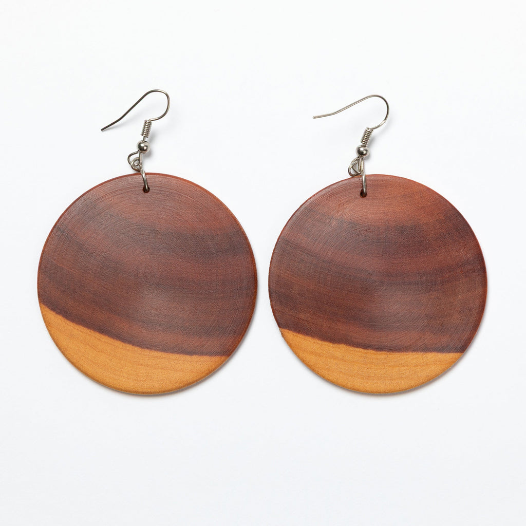 Handmade Zimbabwe Wood Disc Earrings | Sapwood & Hardwood Earrings