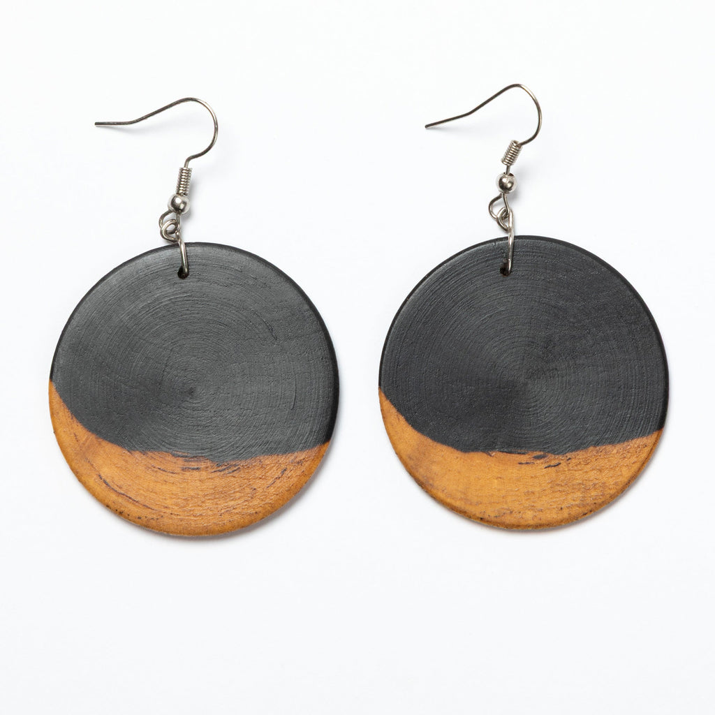 Handmade Zimbabwe Wood Disc Earrings | Sapwood & Hardwood Earrings