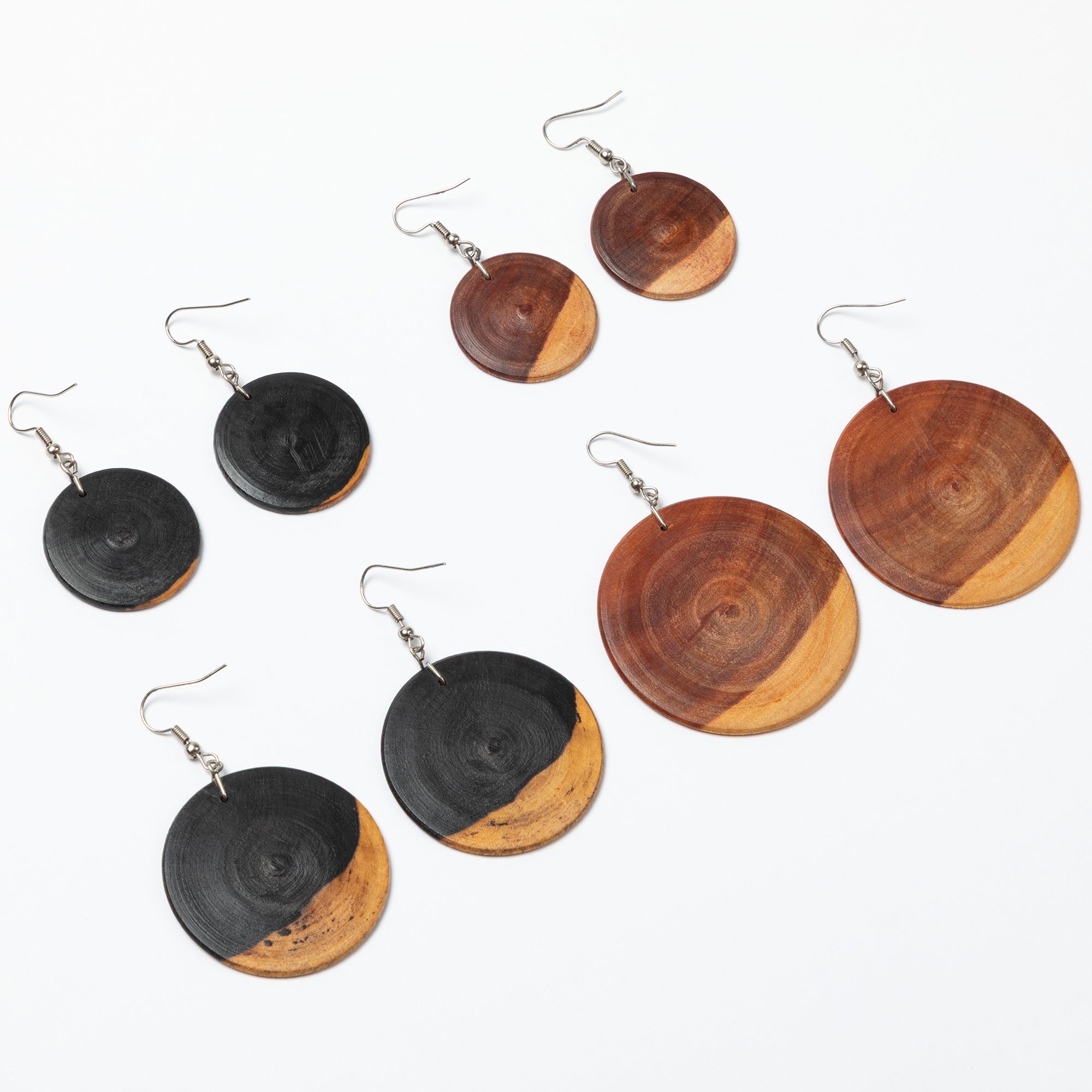 Handmade Zimbabwe Wood Disc Earrings | Sapwood & Hardwood Earrings