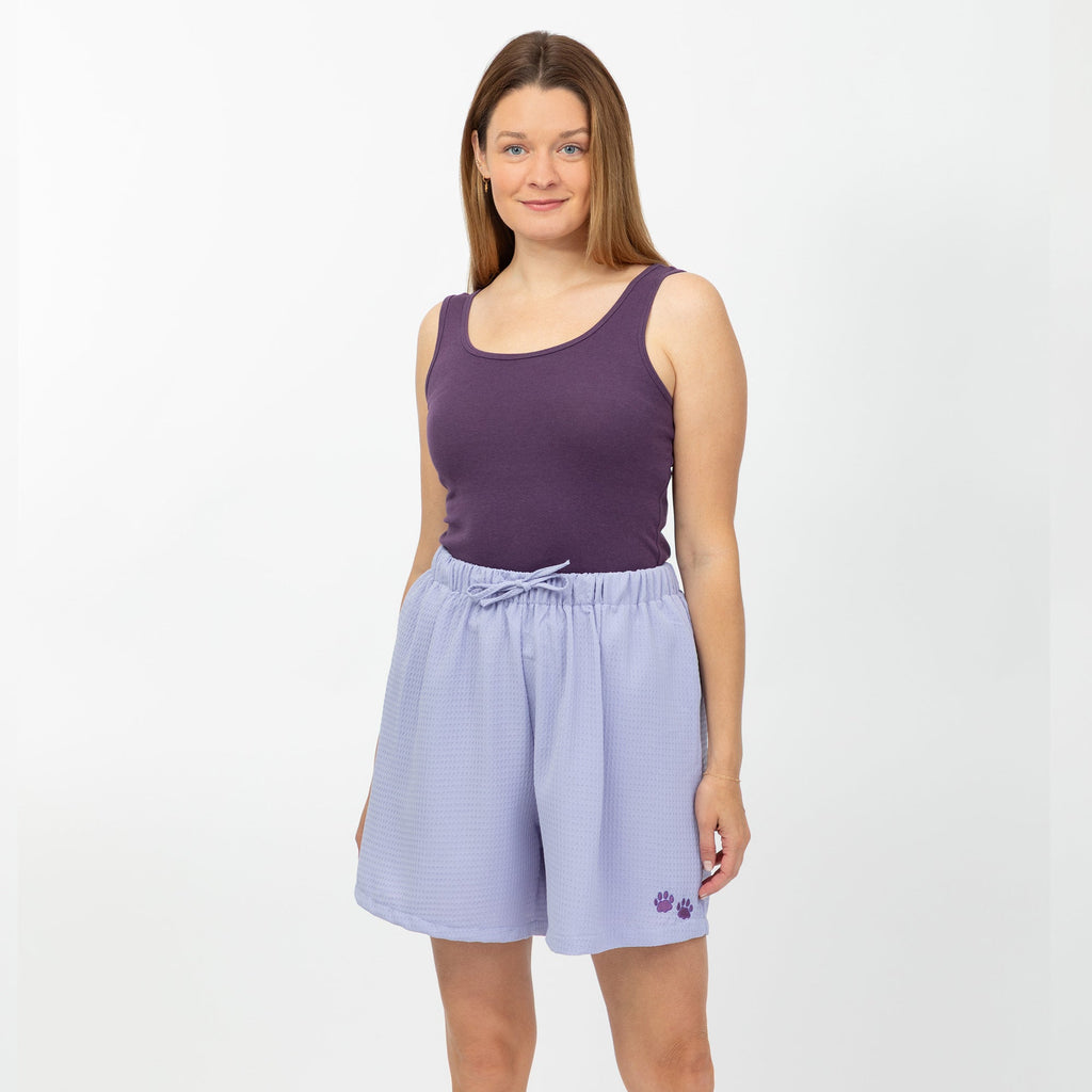 Embroidered Paw Print Waffle Knit Shorts with Pockets