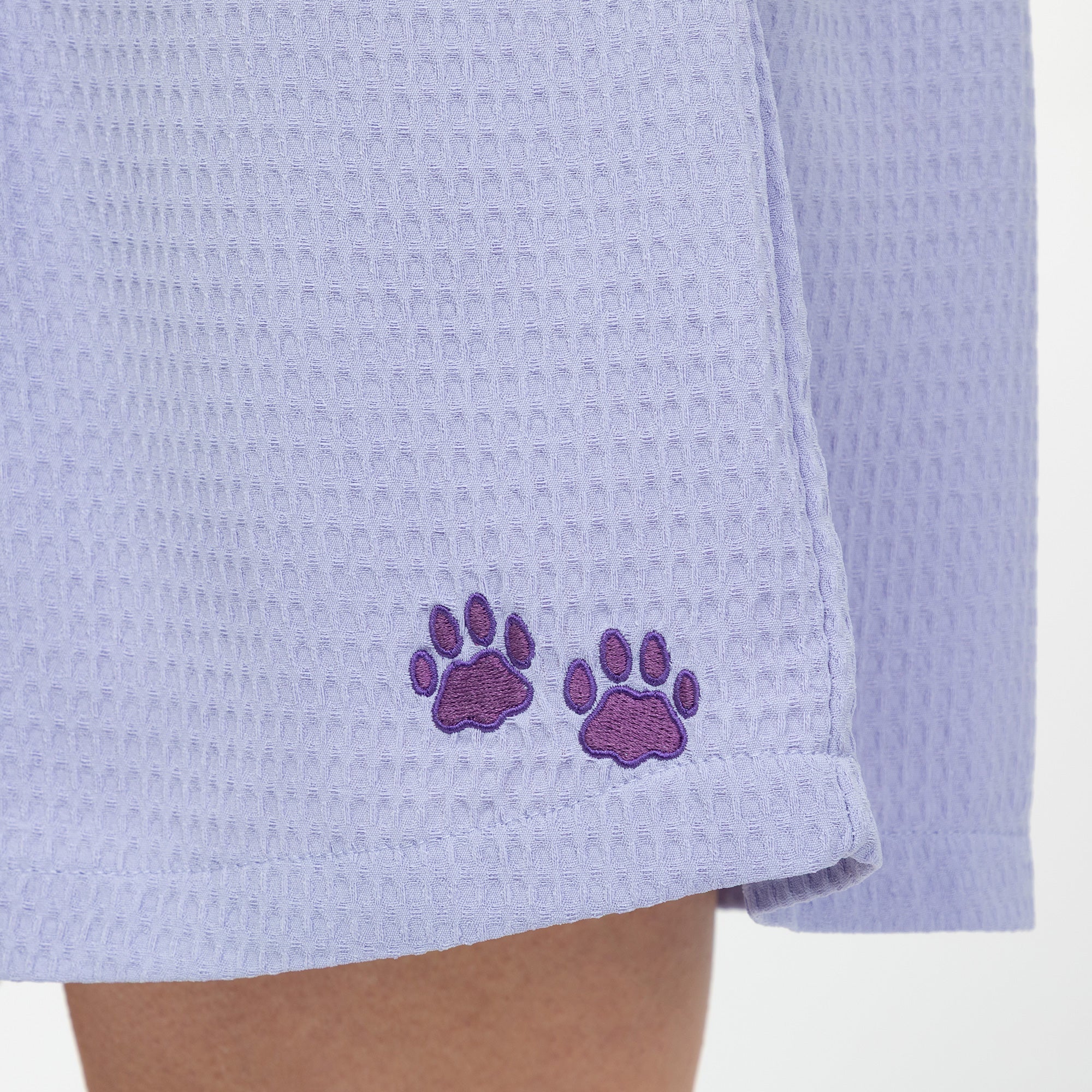 Embroidered Paw Print Waffle Knit Shorts with Pockets