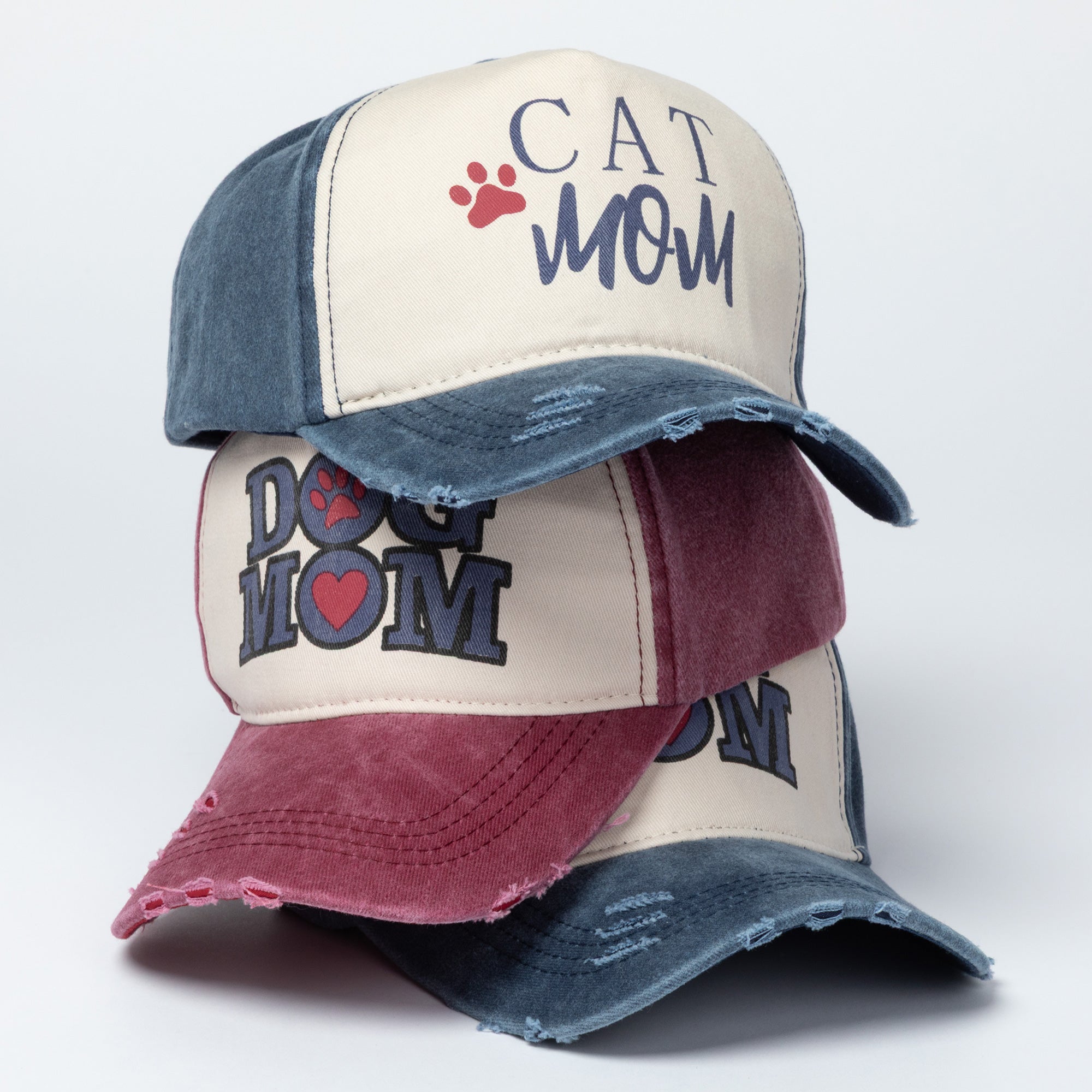 Dog Mom/Cat Mom Distressed Baseball Hat