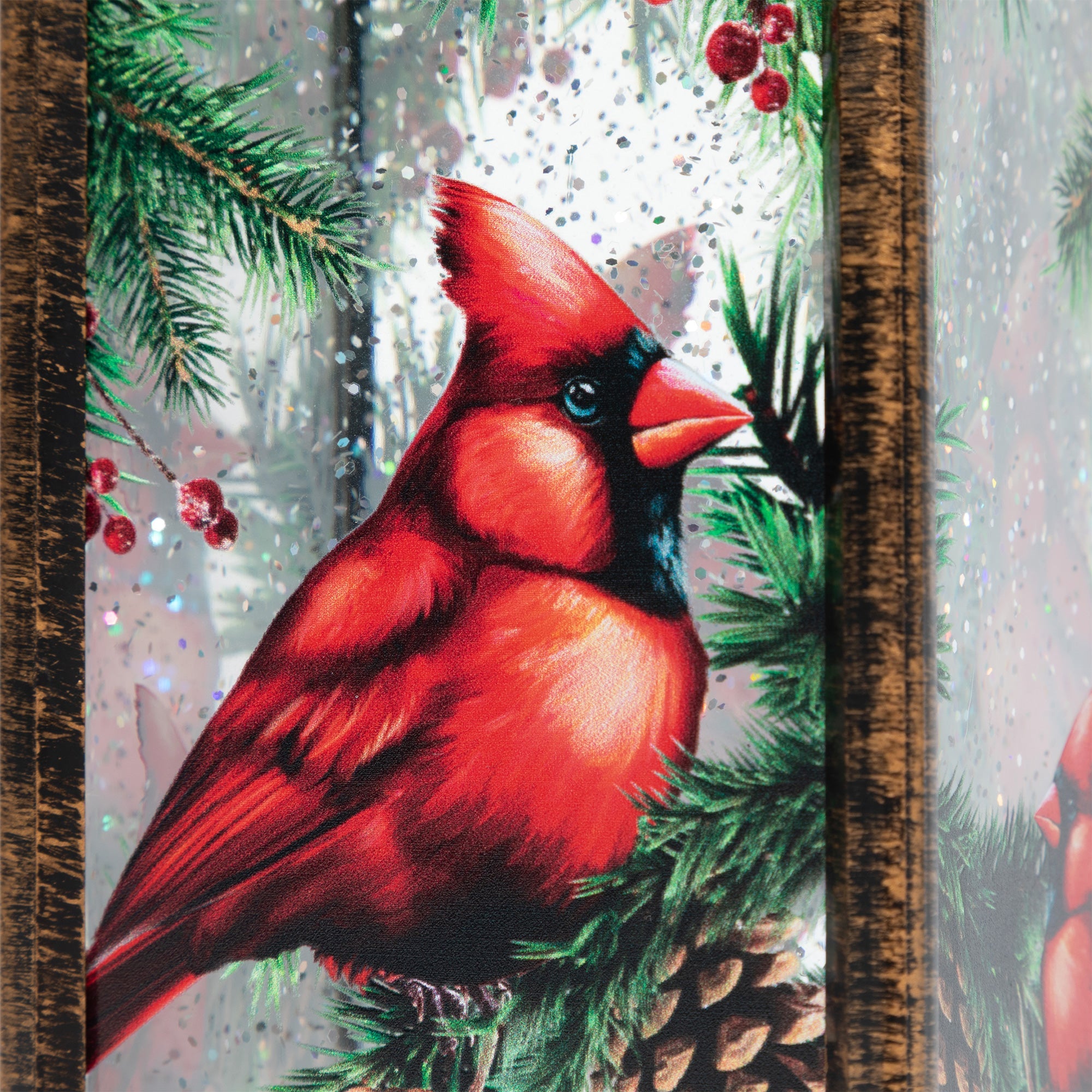 Christmas Cardinal Light Up Lantern | Rechargeable Snow Globe Style Holiday Decoration