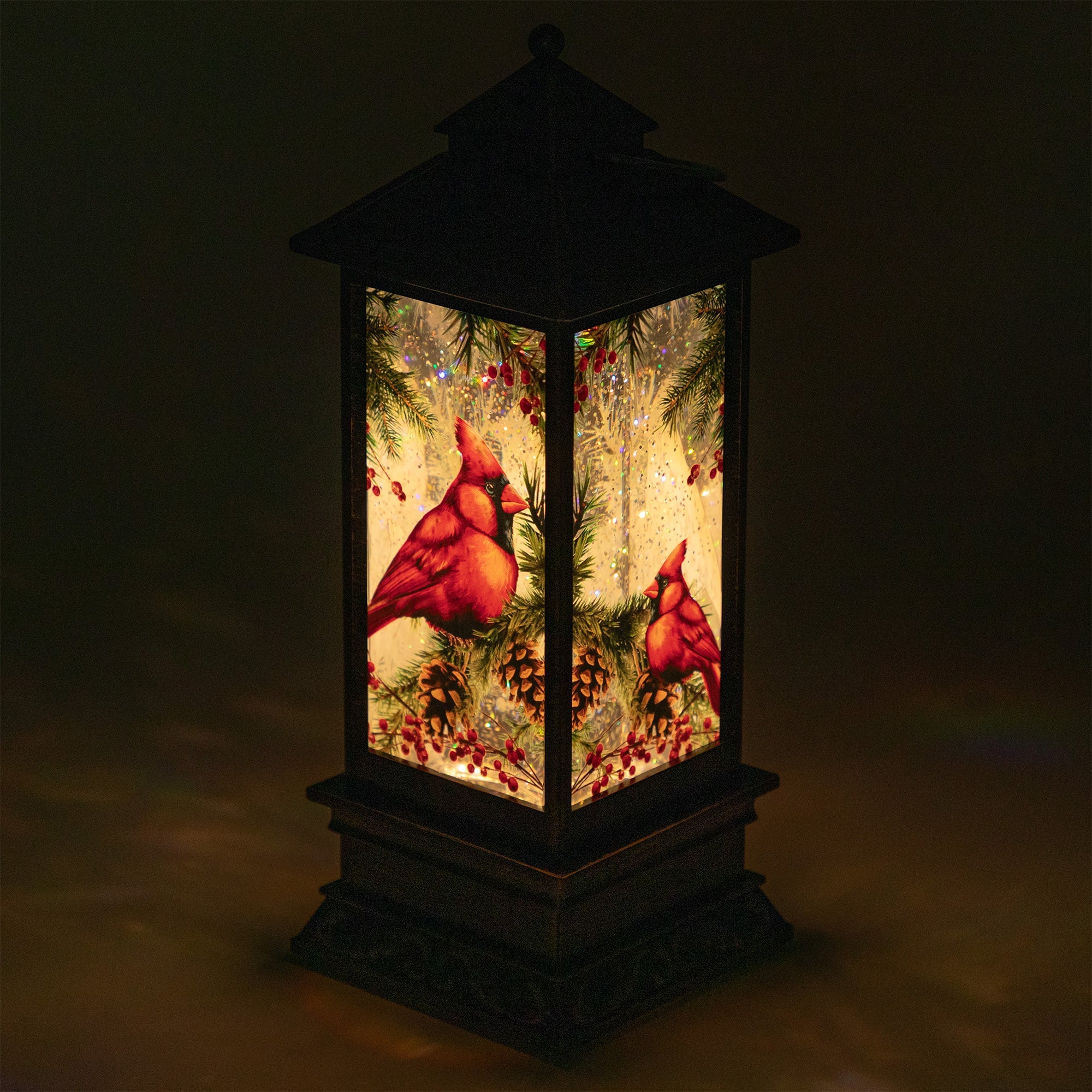 Christmas Cardinal Light Up Lantern | Rechargeable Snow Globe Style Holiday Decoration