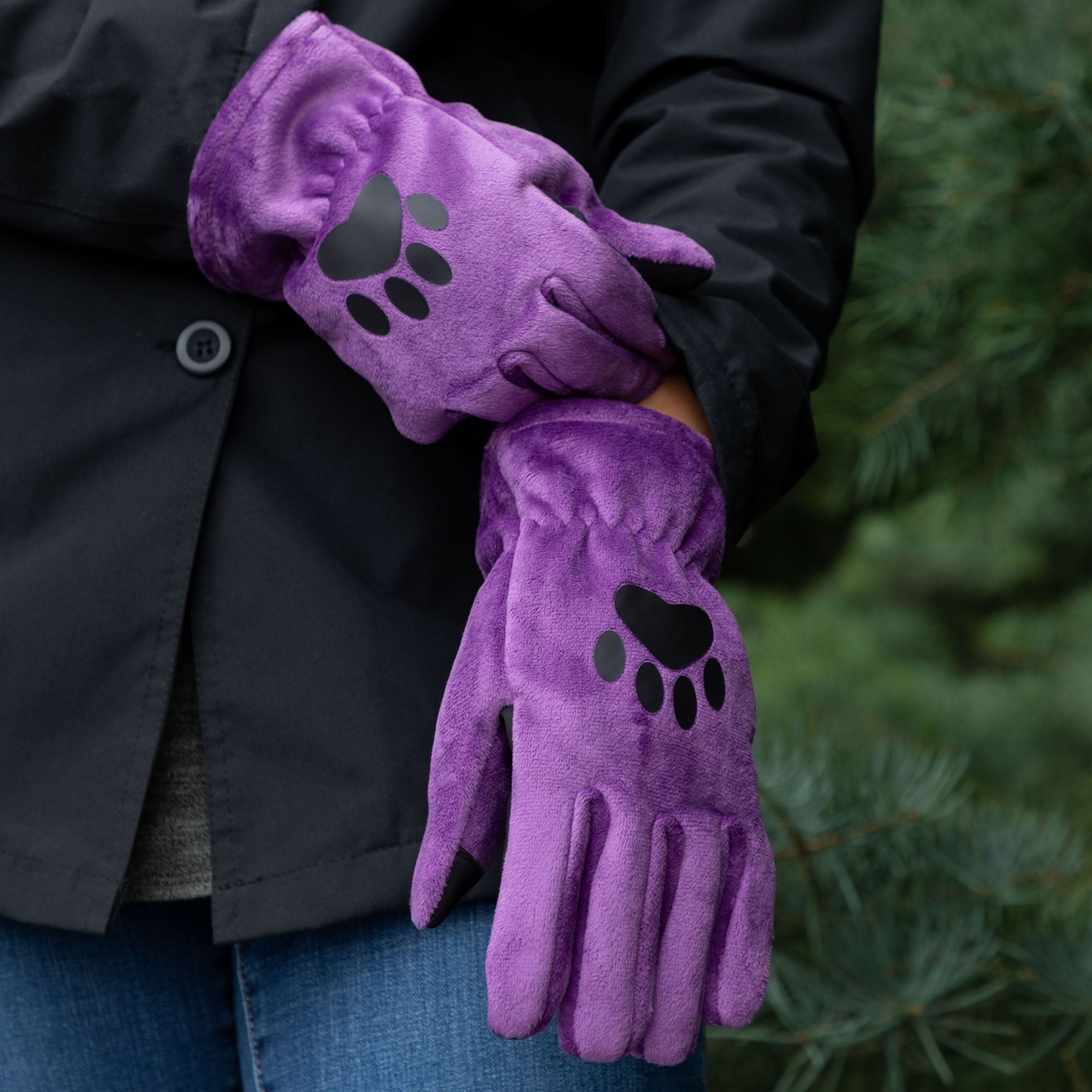 Sherpa Fleece Paw Print Touch Screen Gloves