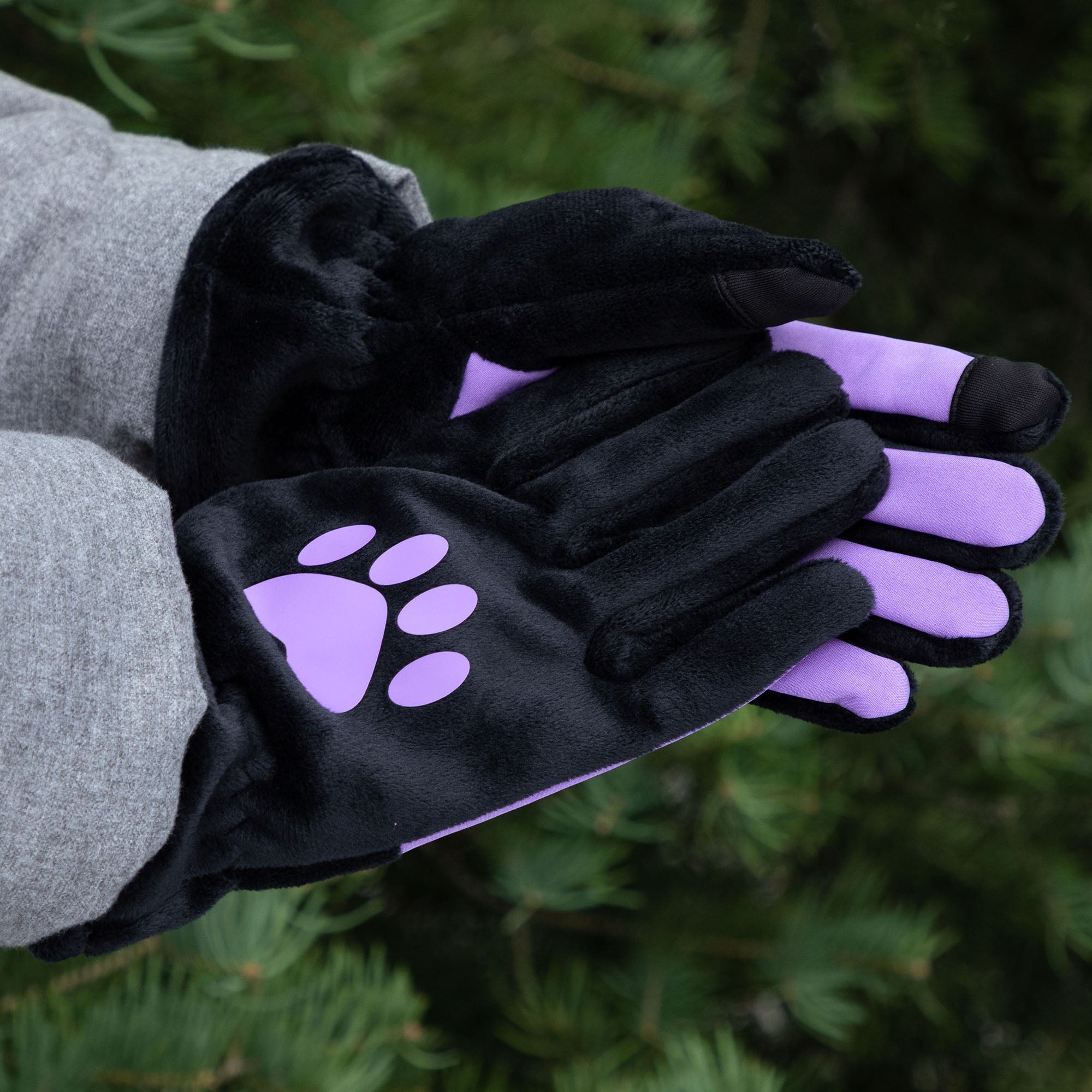 Sherpa Fleece Paw Print Touch Screen Gloves