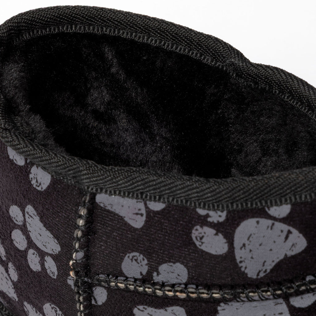 All Over Paws Faux Suede Slide-in Ankle Boots