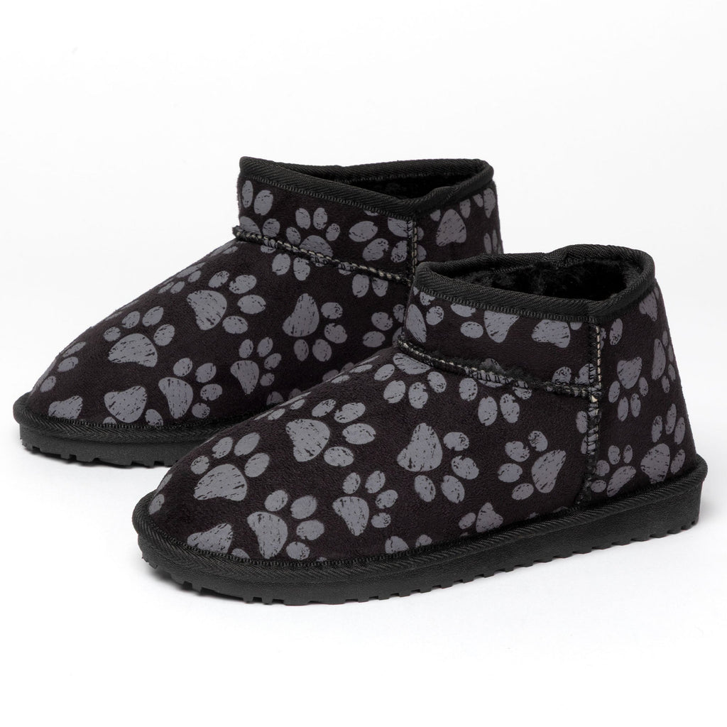 All Over Paws Faux Suede Slide-in Ankle Boots
