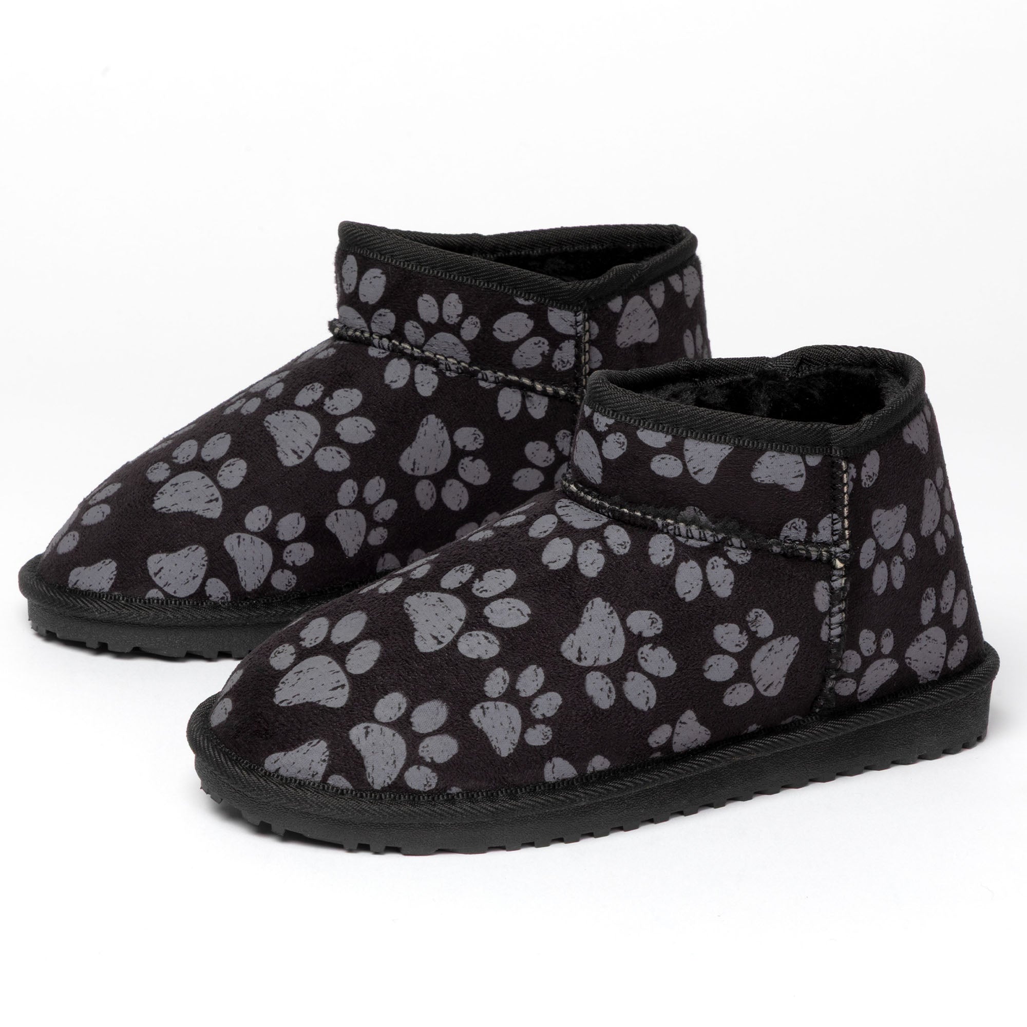 All Over Paws Faux Suede Slide-in Ankle Boots