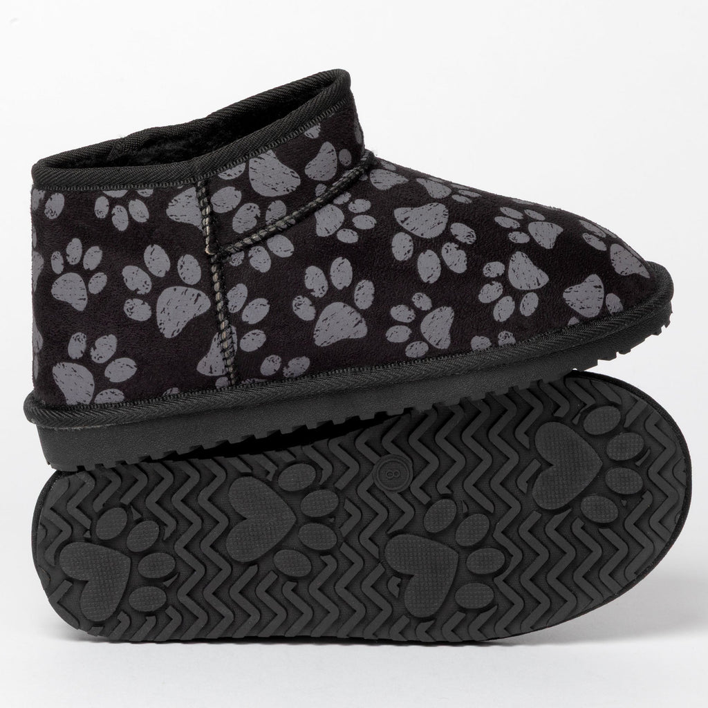 All Over Paws Faux Suede Slide-in Ankle Boots