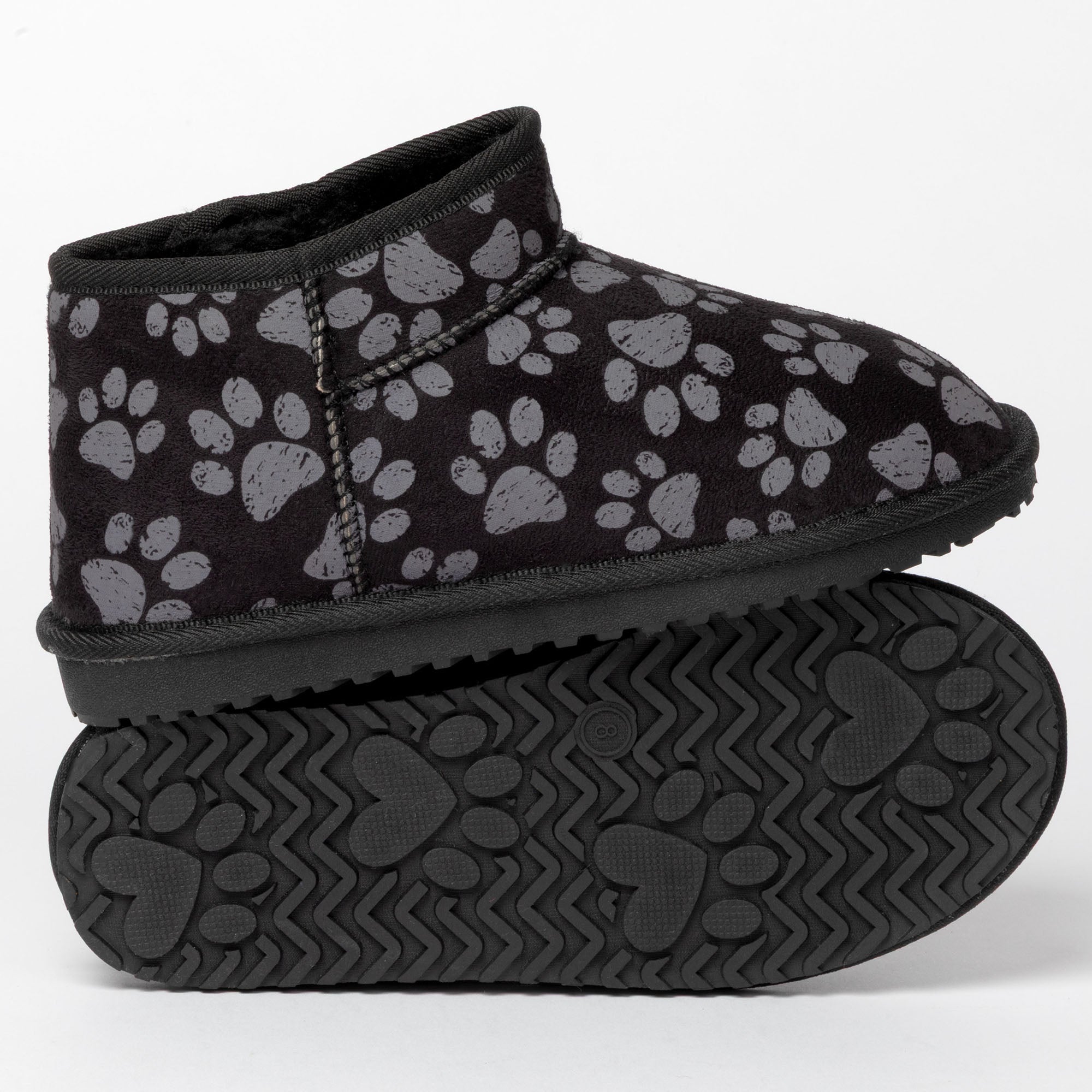 All Over Paws Faux Suede Slide-in Ankle Boots