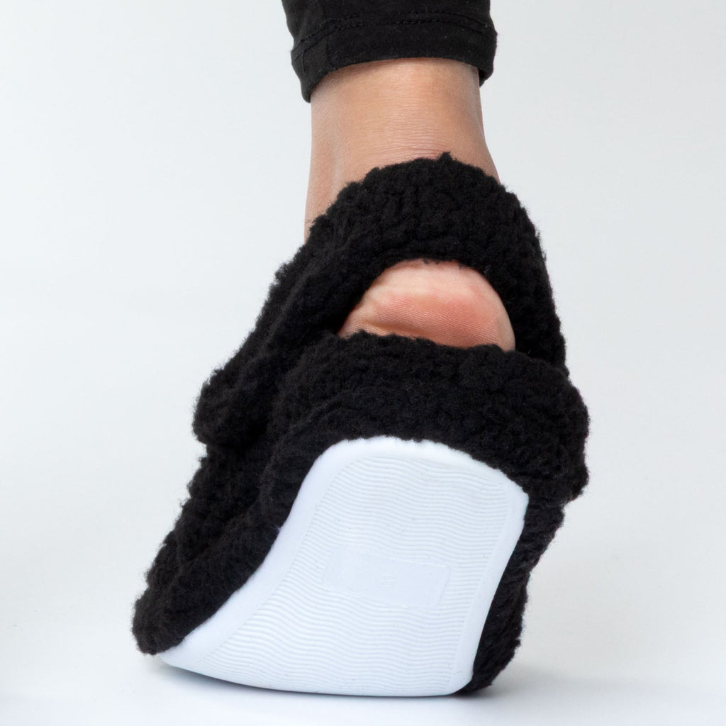 Sherpa Fleece Paw Print Slippers with Elastic Heel Strap