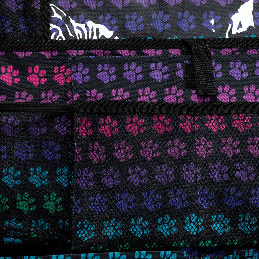 Paw Print Car Backseat Organizer with 10 Storage Pockets & Touch Screen Tablet Holder