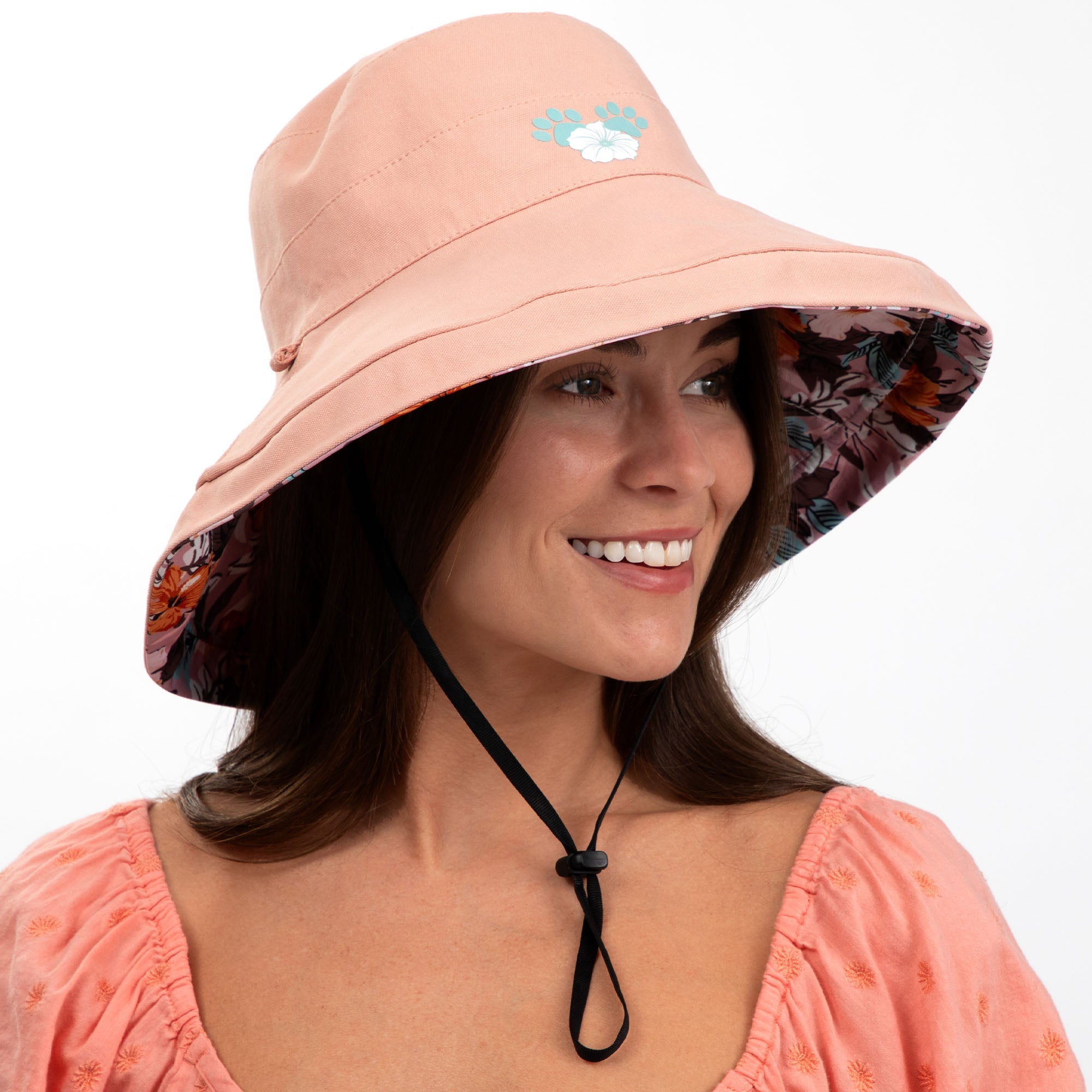 Reversible Paw & Tropical Wide Brim Sun Hat with Adjustable Chin Strap