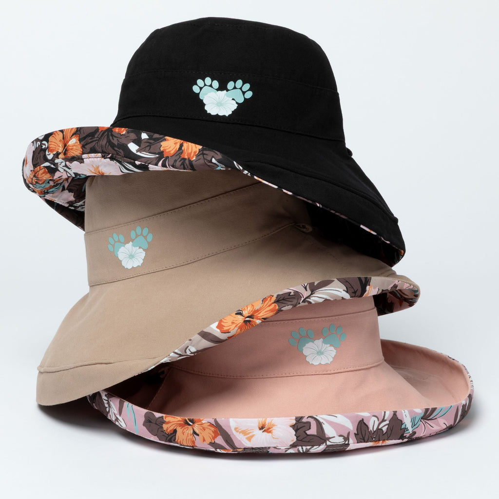 Reversible Paw & Tropical Wide Brim Sun Hat with Adjustable Chin Strap