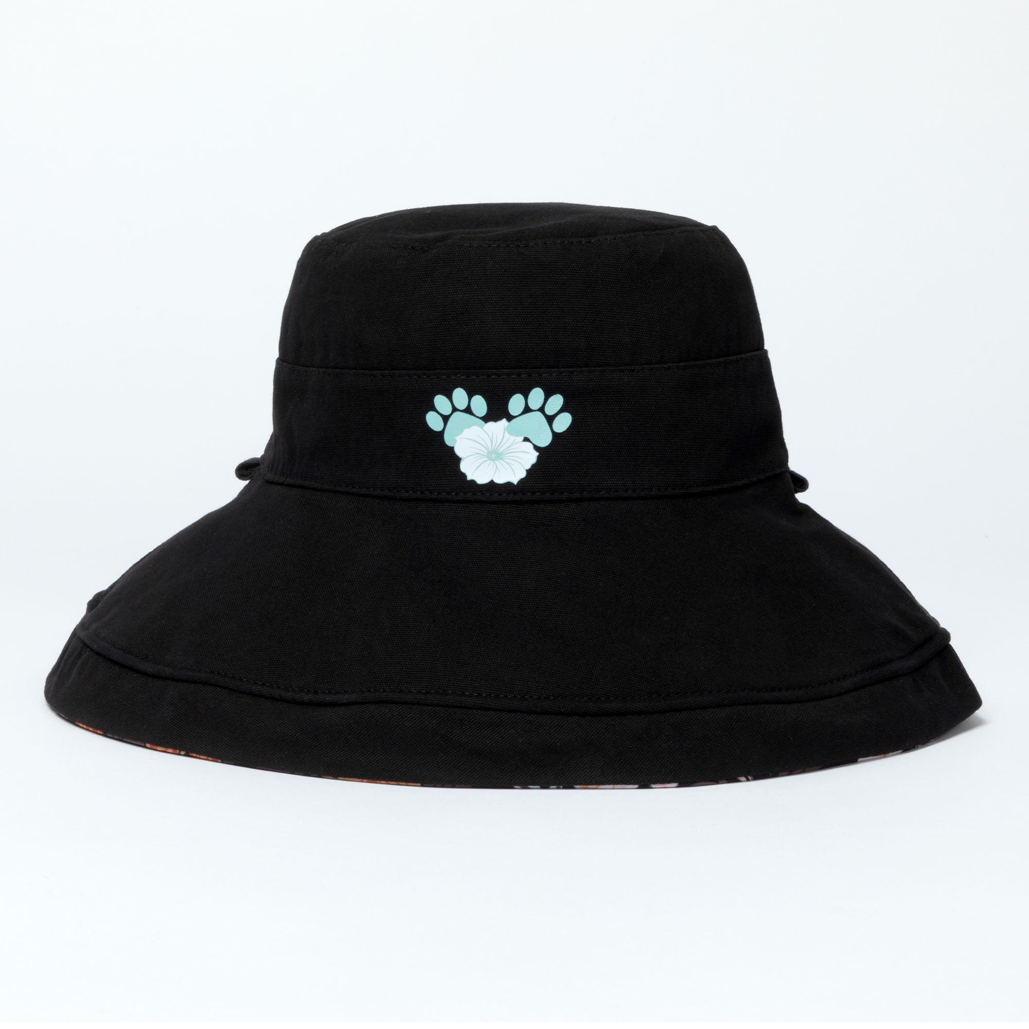 Reversible Paw & Tropical Wide Brim Sun Hat with Adjustable Chin Strap