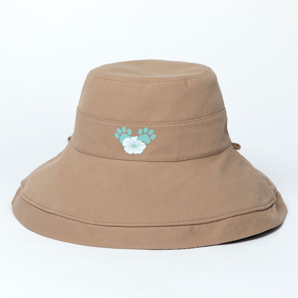 Reversible Paw & Tropical Wide Brim Sun Hat with Adjustable Chin Strap