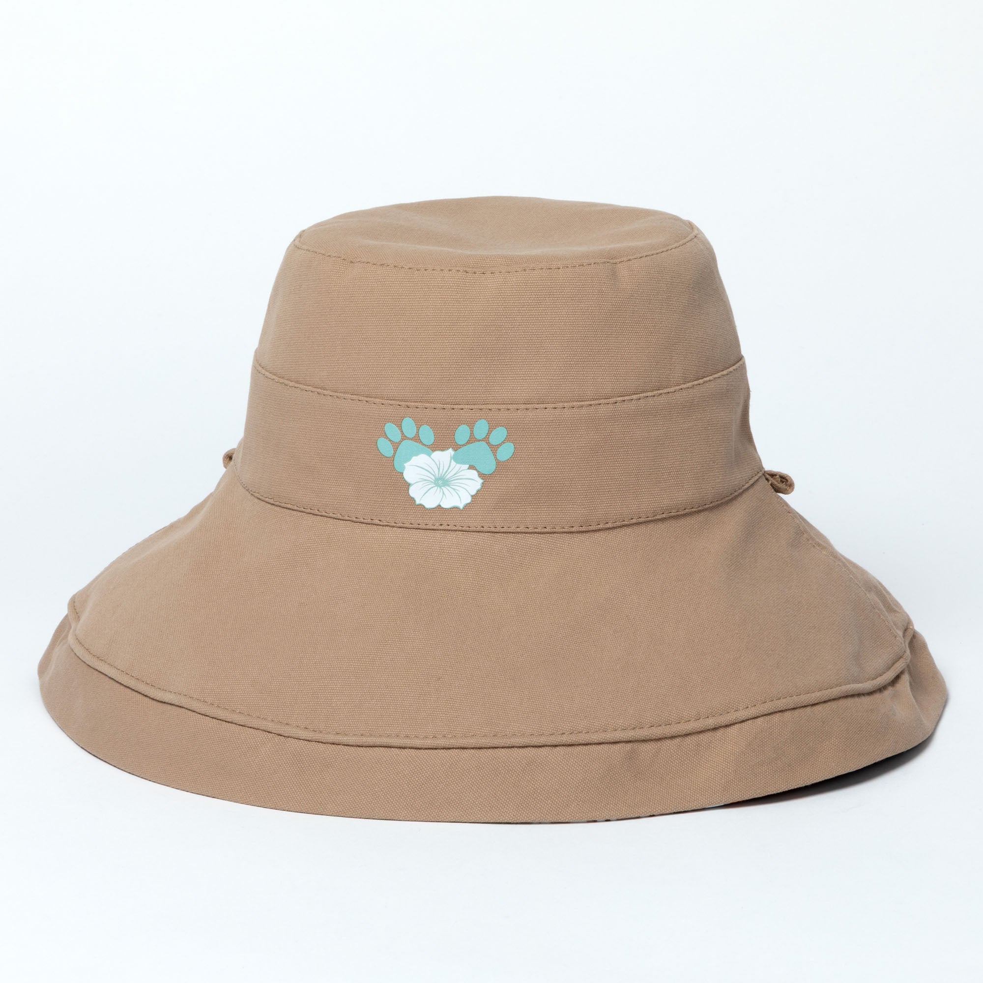Reversible Paw & Tropical Wide Brim Sun Hat with Adjustable Chin Strap