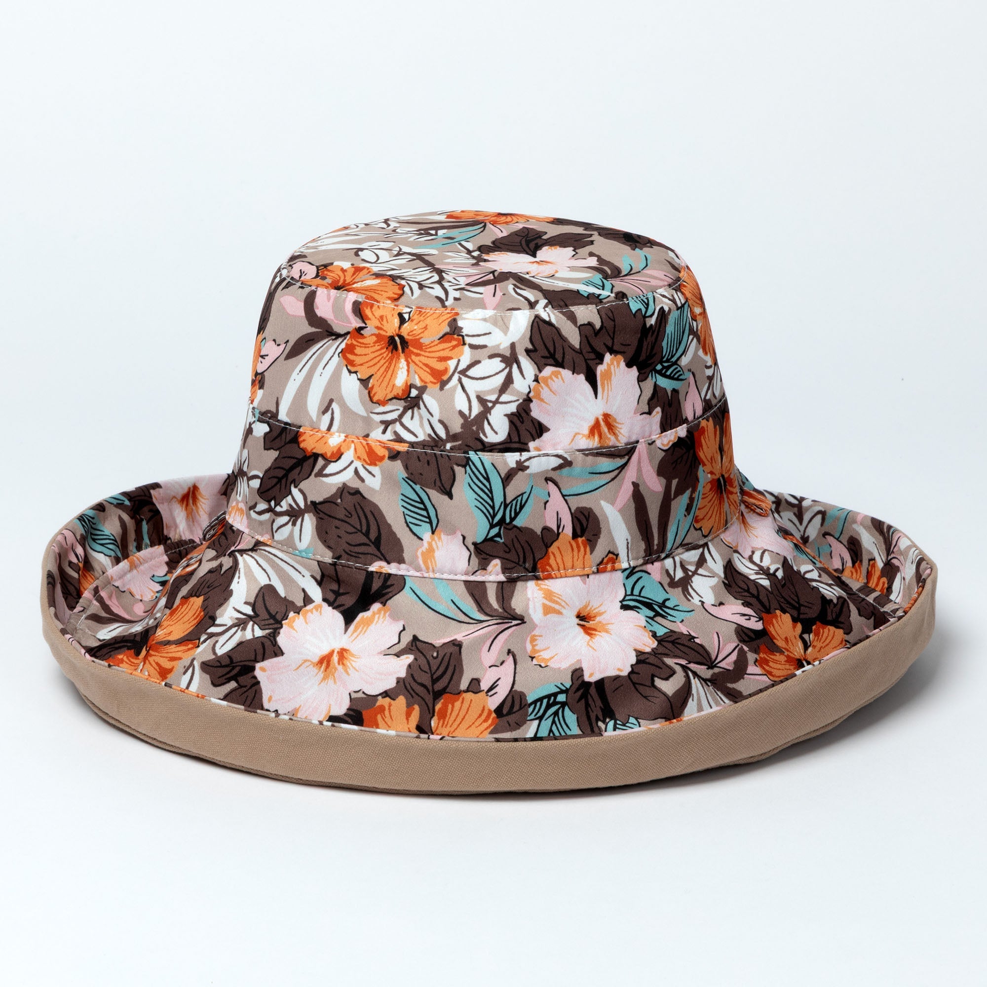 Reversible Paw & Tropical Wide Brim Sun Hat with Adjustable Chin Strap