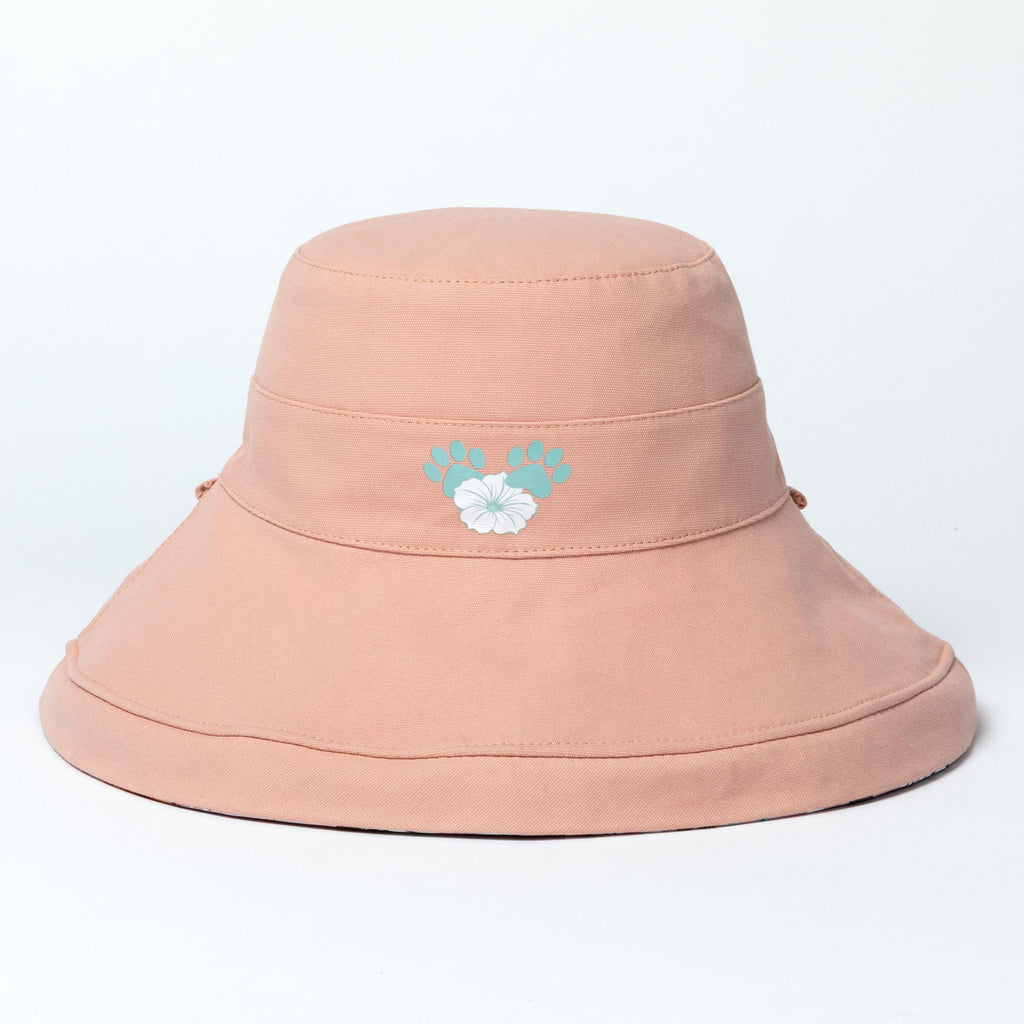 Reversible Paw & Tropical Wide Brim Sun Hat with Adjustable Chin Strap
