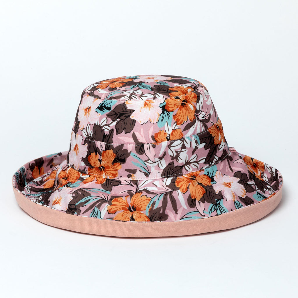 Reversible Paw & Tropical Wide Brim Sun Hat with Adjustable Chin Strap
