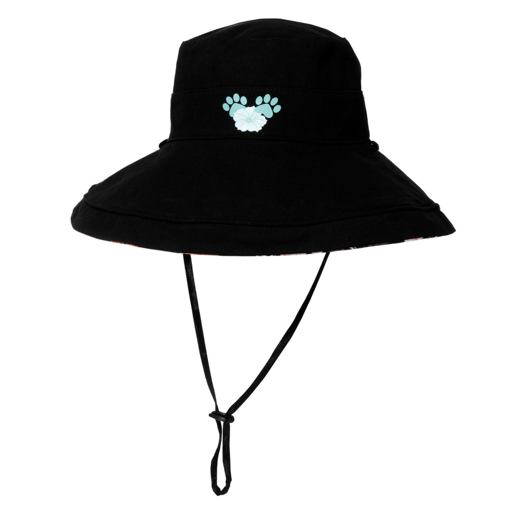 Reversible Paw & Tropical Wide Brim Sun Hat with Adjustable Chin Strap