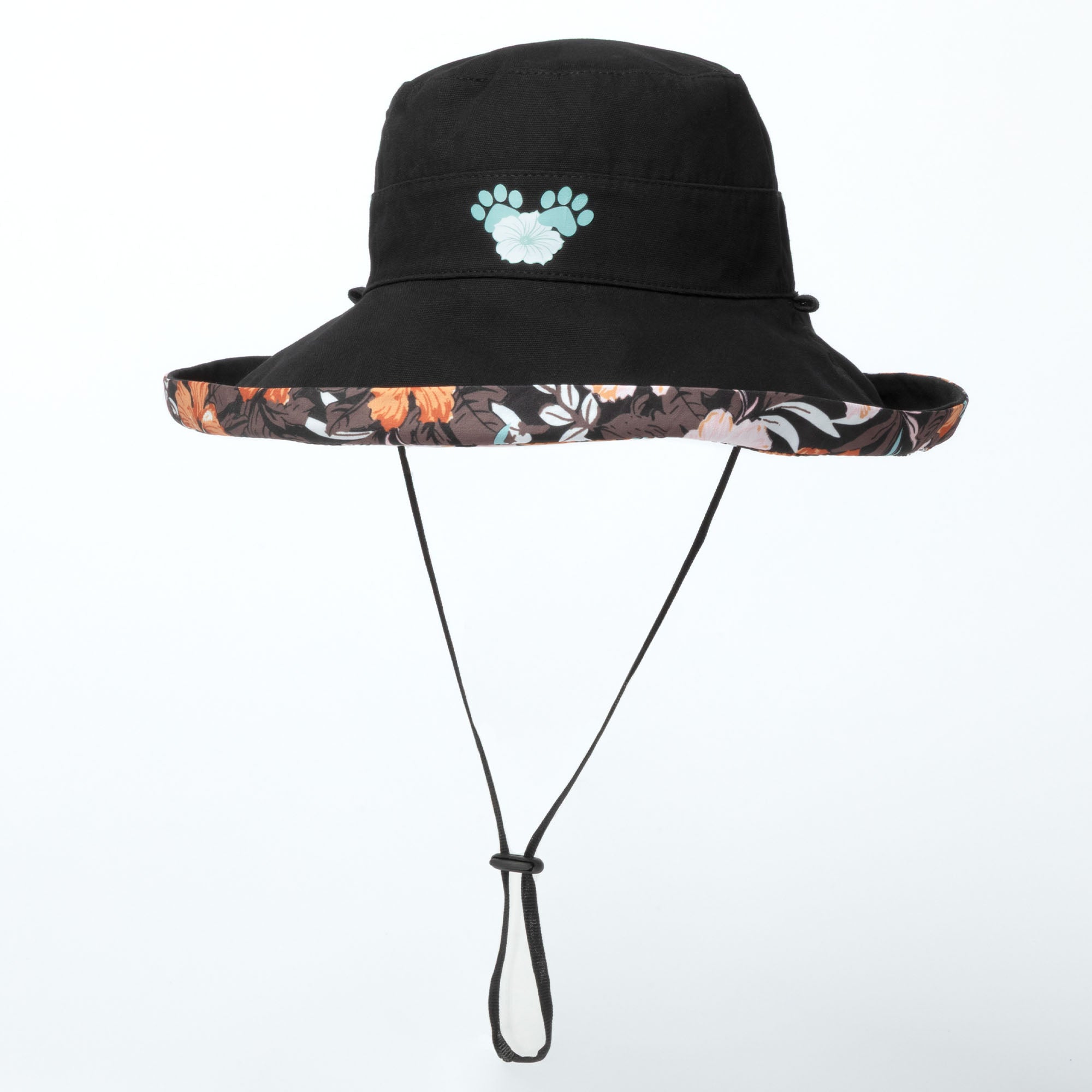 Reversible Paw & Tropical Wide Brim Sun Hat with Adjustable Chin Strap