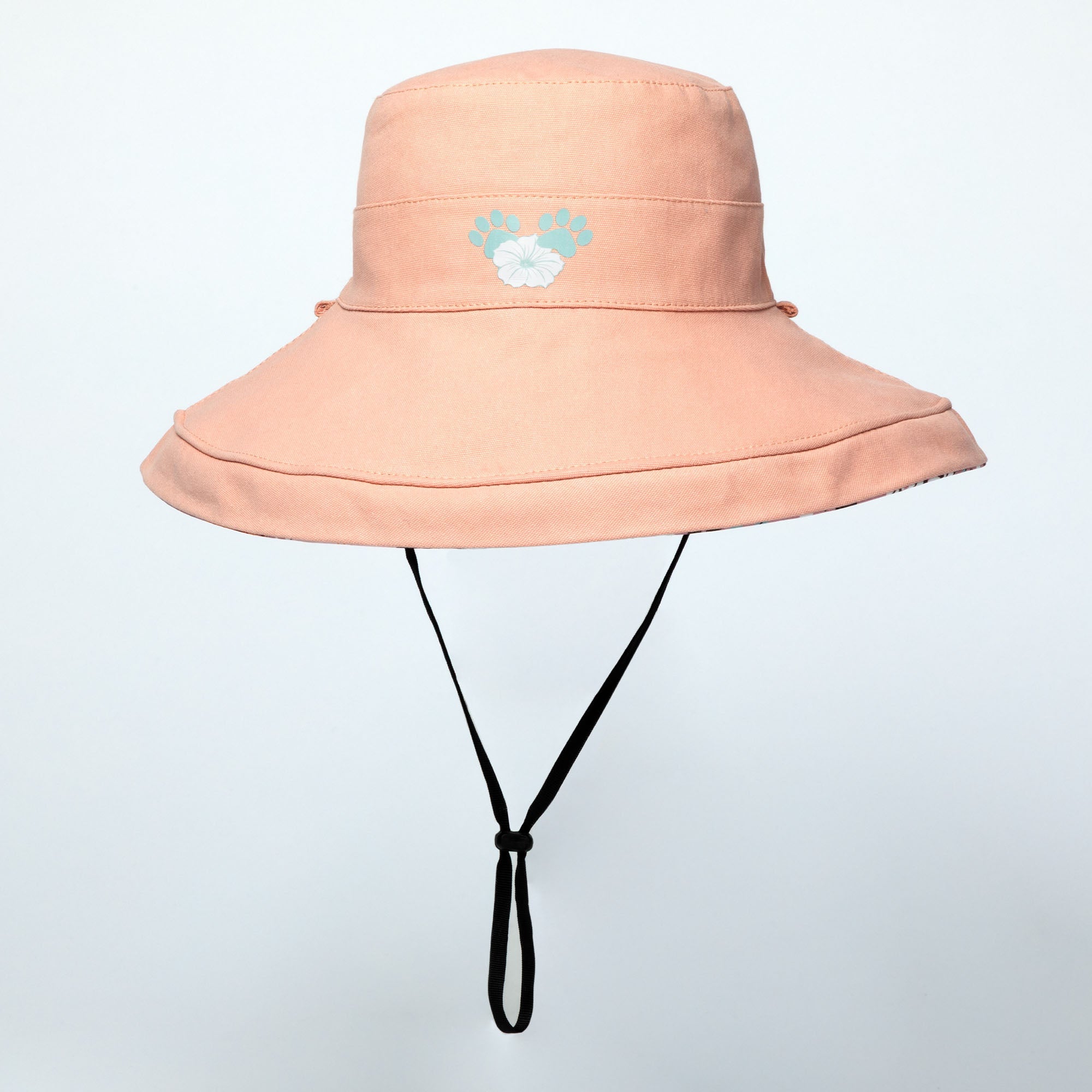 Reversible Paw & Tropical Wide Brim Sun Hat with Adjustable Chin Strap