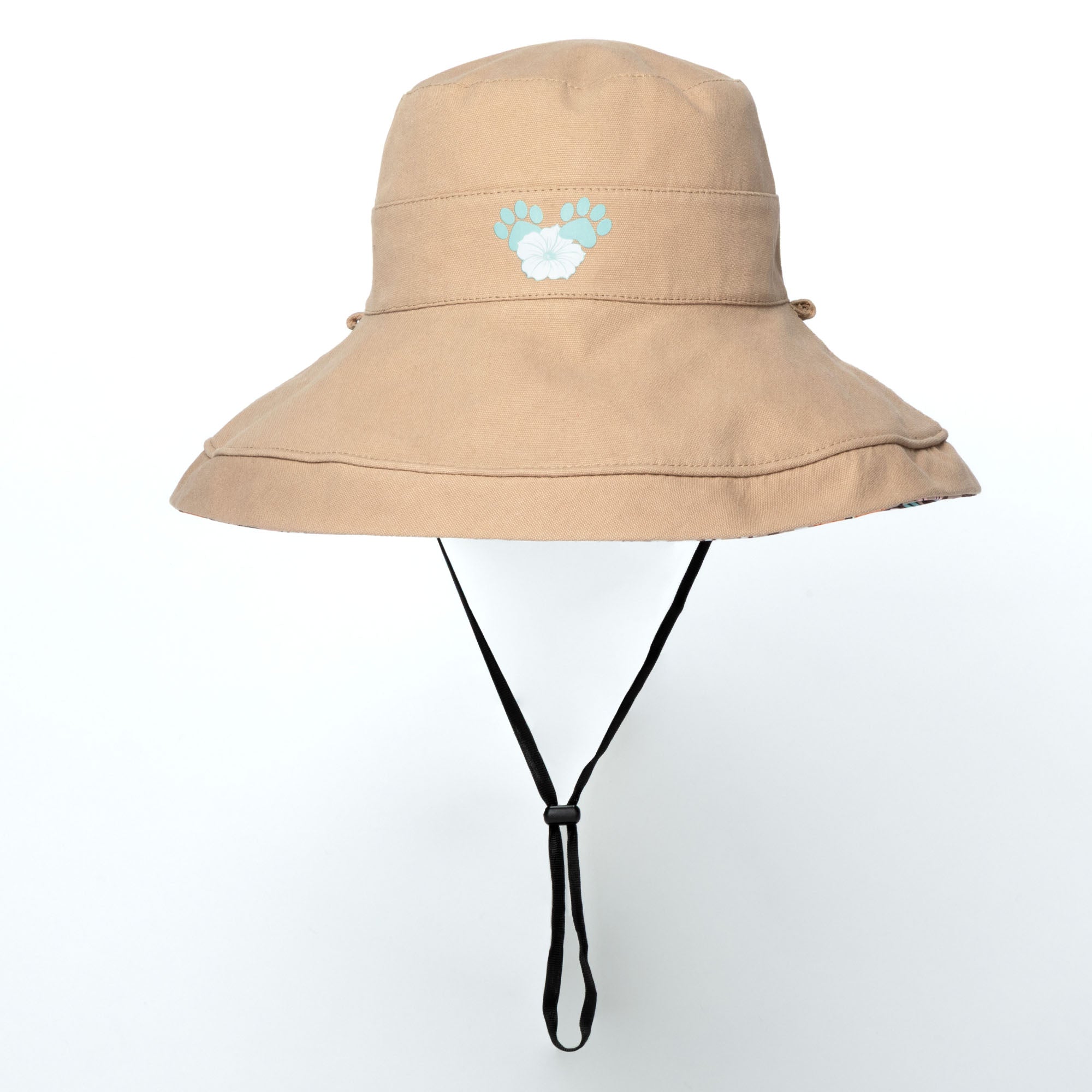 Reversible Paw & Tropical Wide Brim Sun Hat with Adjustable Chin Strap