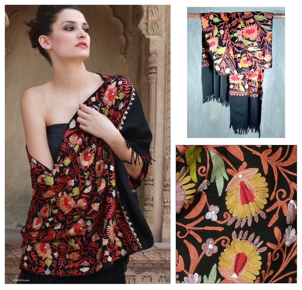 Wild Garden Multicolor Floral Embroidered Shawl