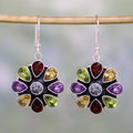 Summer Blossoms Multi-Gem Garnet Drop Earrings
