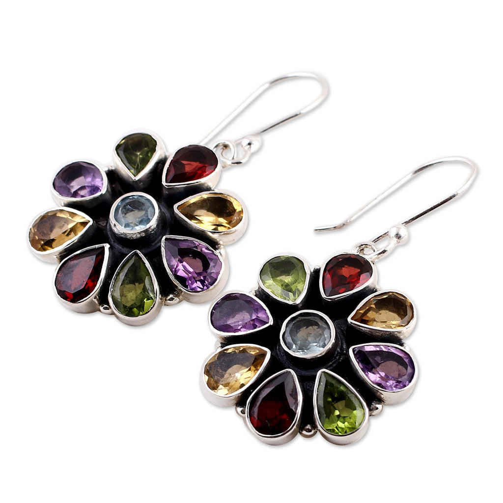 Summer Blossoms Multi-Gem Garnet Drop Earrings