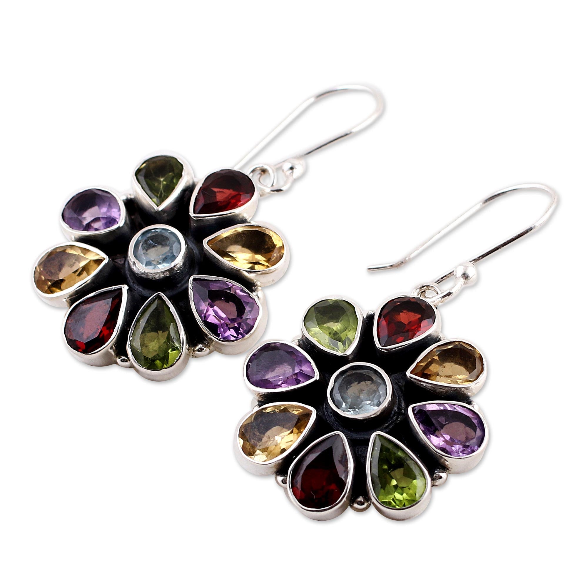 Summer Blossoms Multi-Gem Garnet Drop Earrings