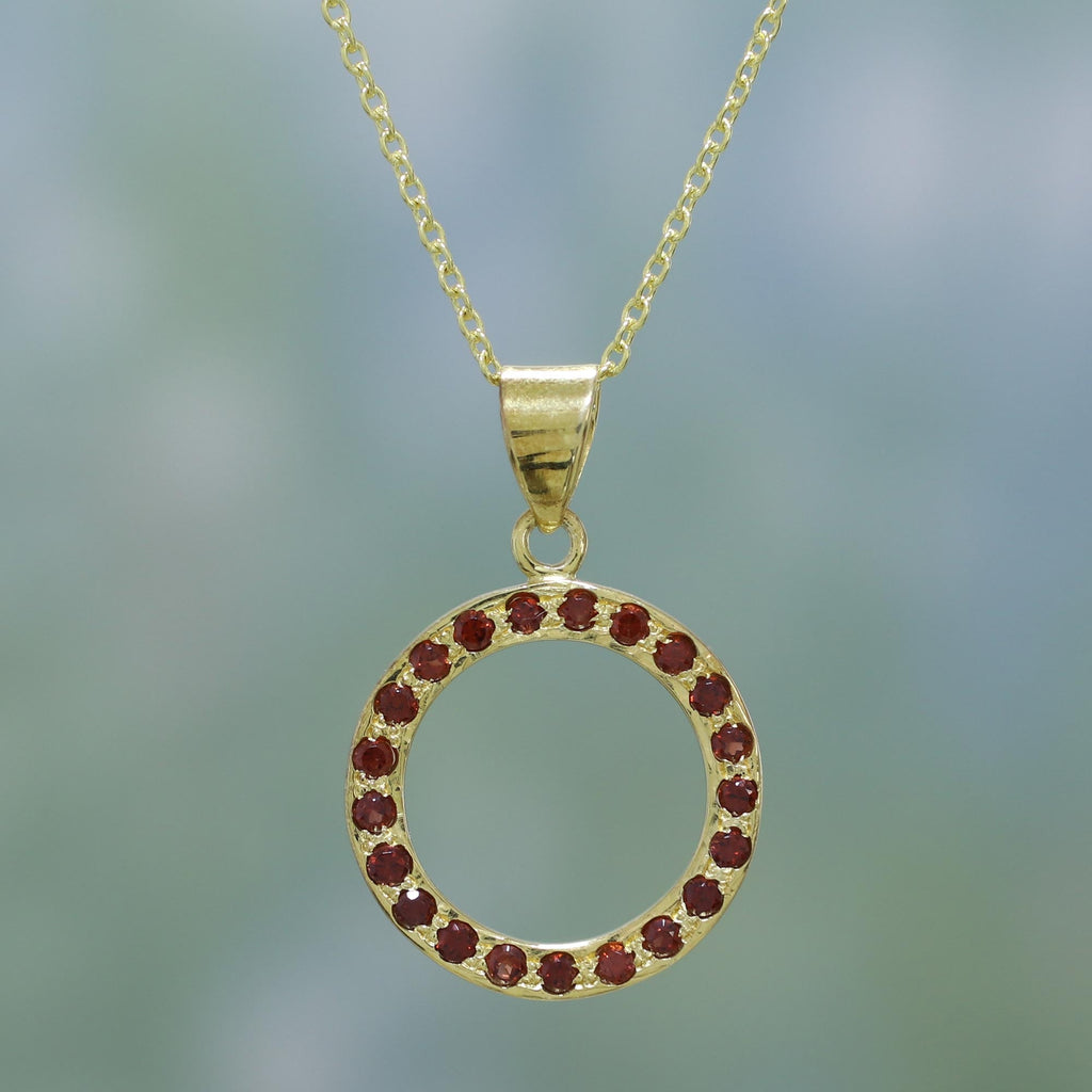 Cycle of Life Garnet & Gold Plated Sterling Silver Necklace