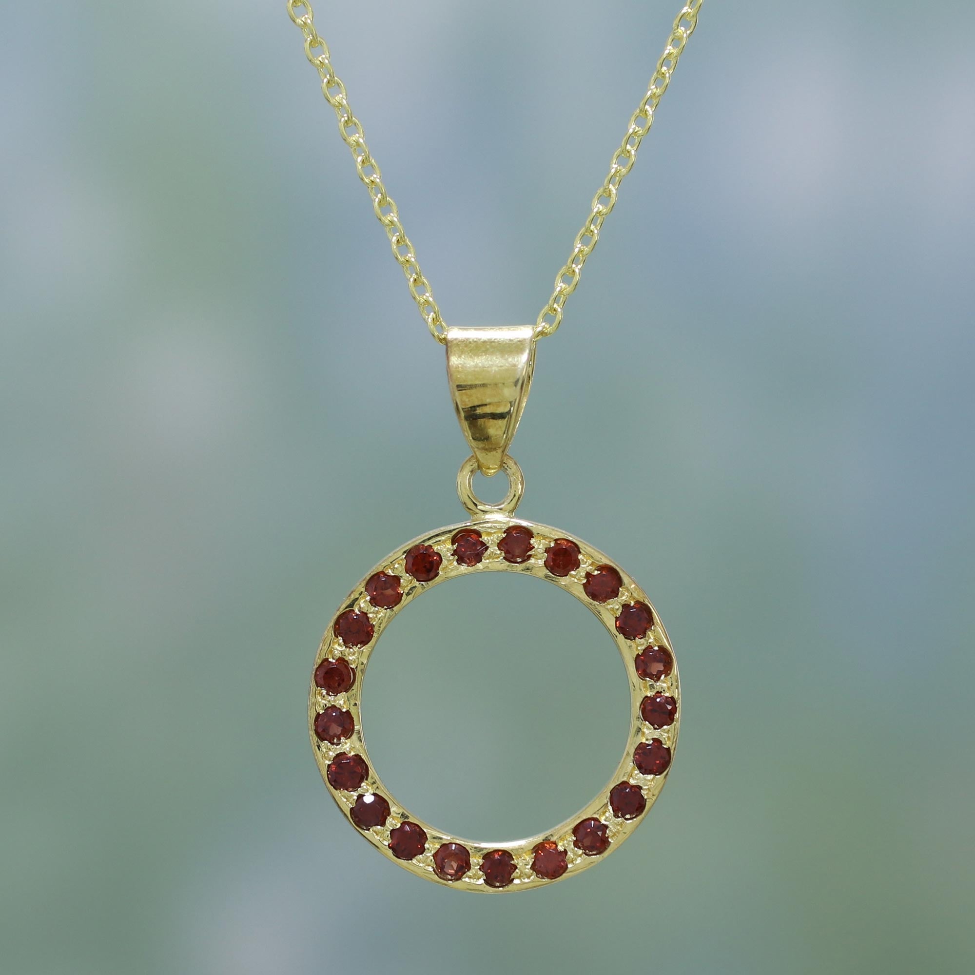 Cycle of Life Garnet & Gold Plated Sterling Silver Necklace