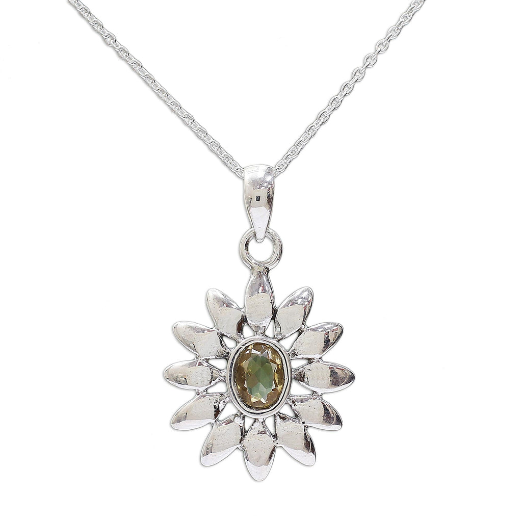 Sunflower Citrine & Silver Pendant Necklace