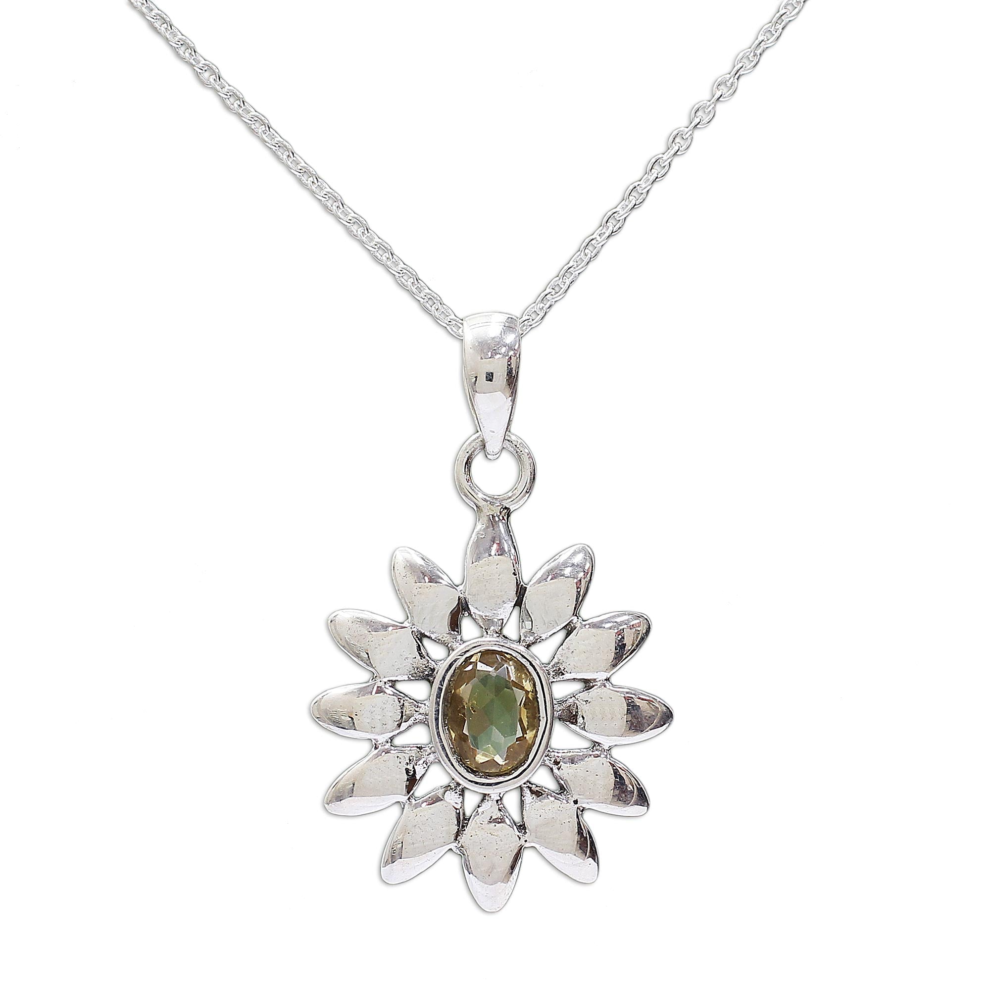 Sunflower Citrine & Silver Pendant Necklace