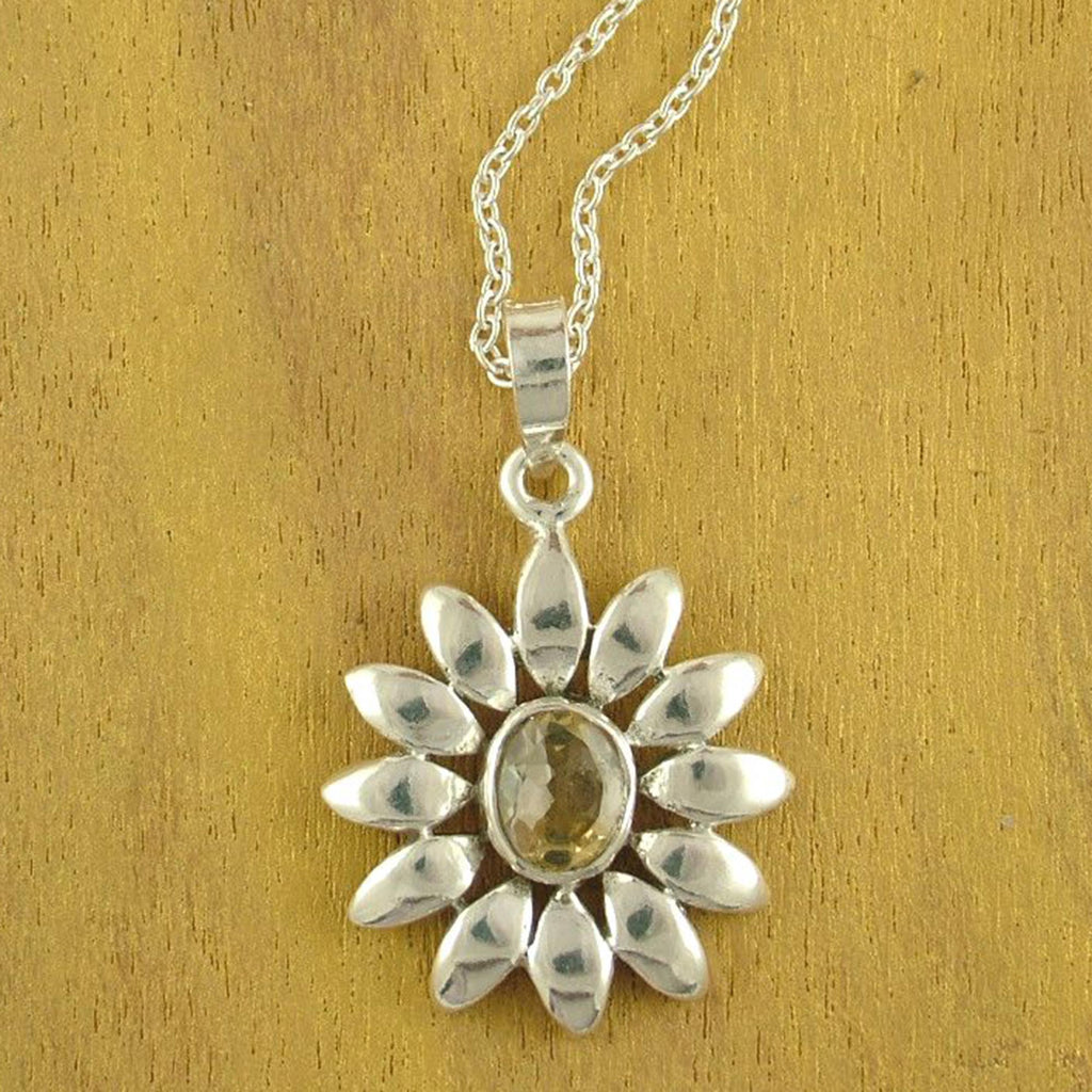Sunflower Citrine & Silver Pendant Necklace
