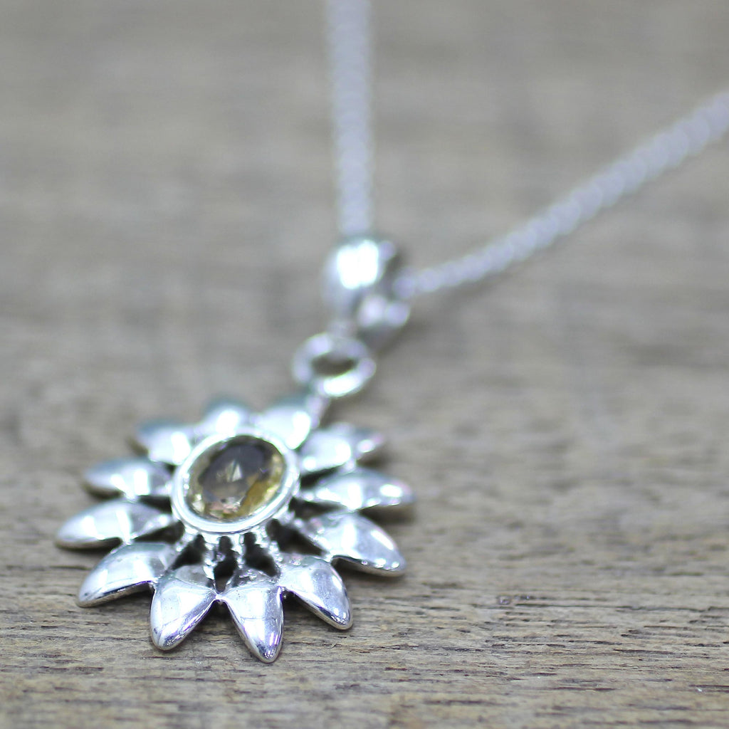 Sunflower Citrine & Silver Pendant Necklace