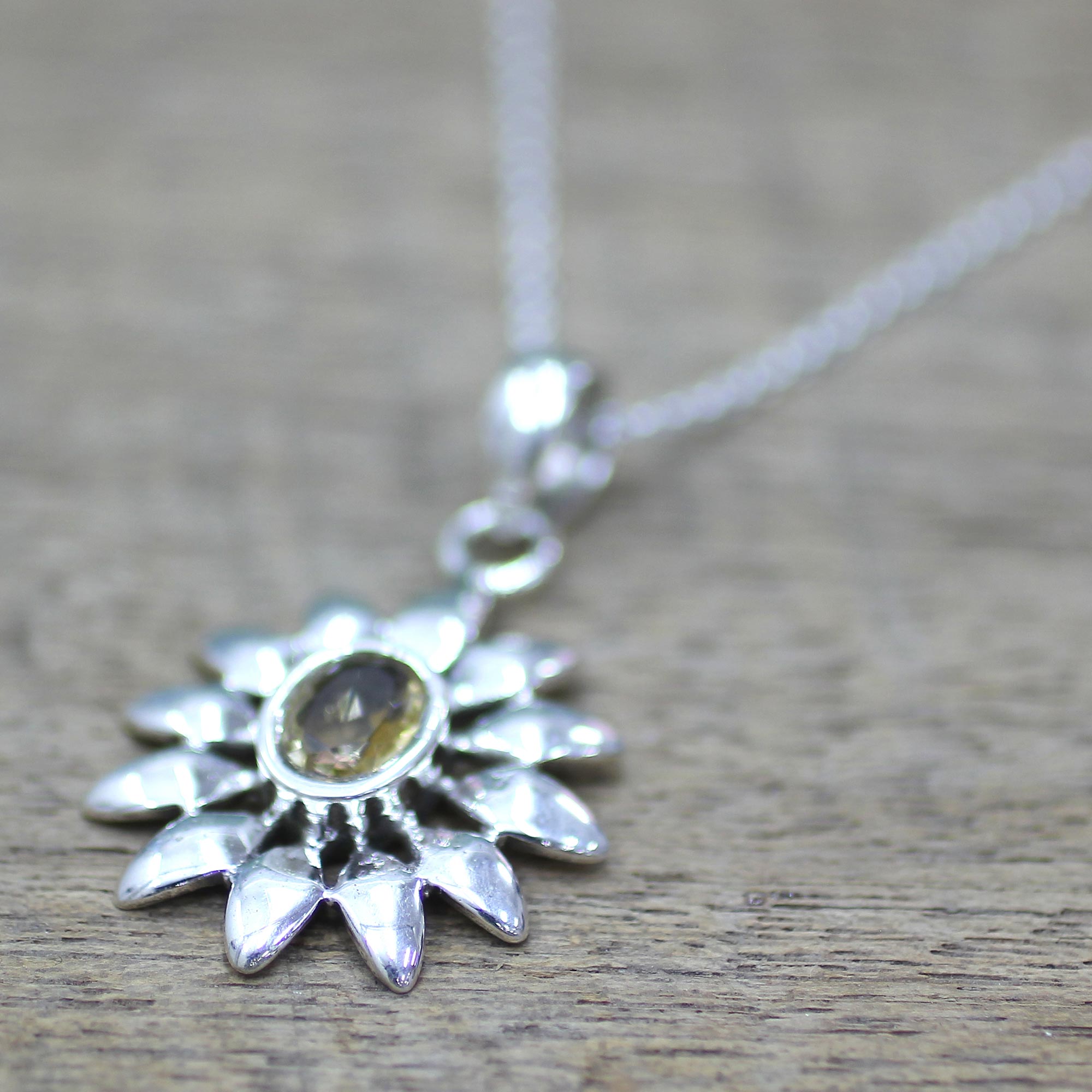 Sunflower Citrine & Silver Pendant Necklace